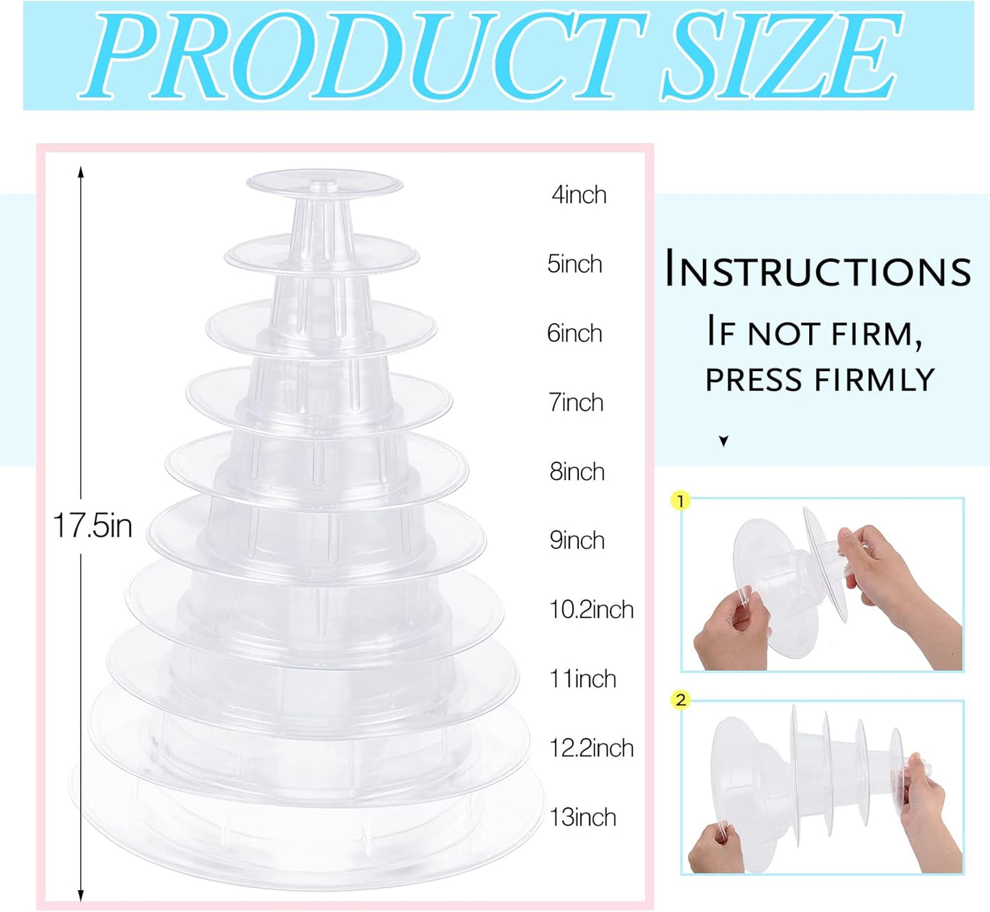Juexica 10 Tiers Round Macaron Tower Stand Plastic Cake Display Rack Macaron Display Wedding Cupcake Stand Food Serving Stands Clear Dessert Stands for Wedding Baby Shower Birthday Decor