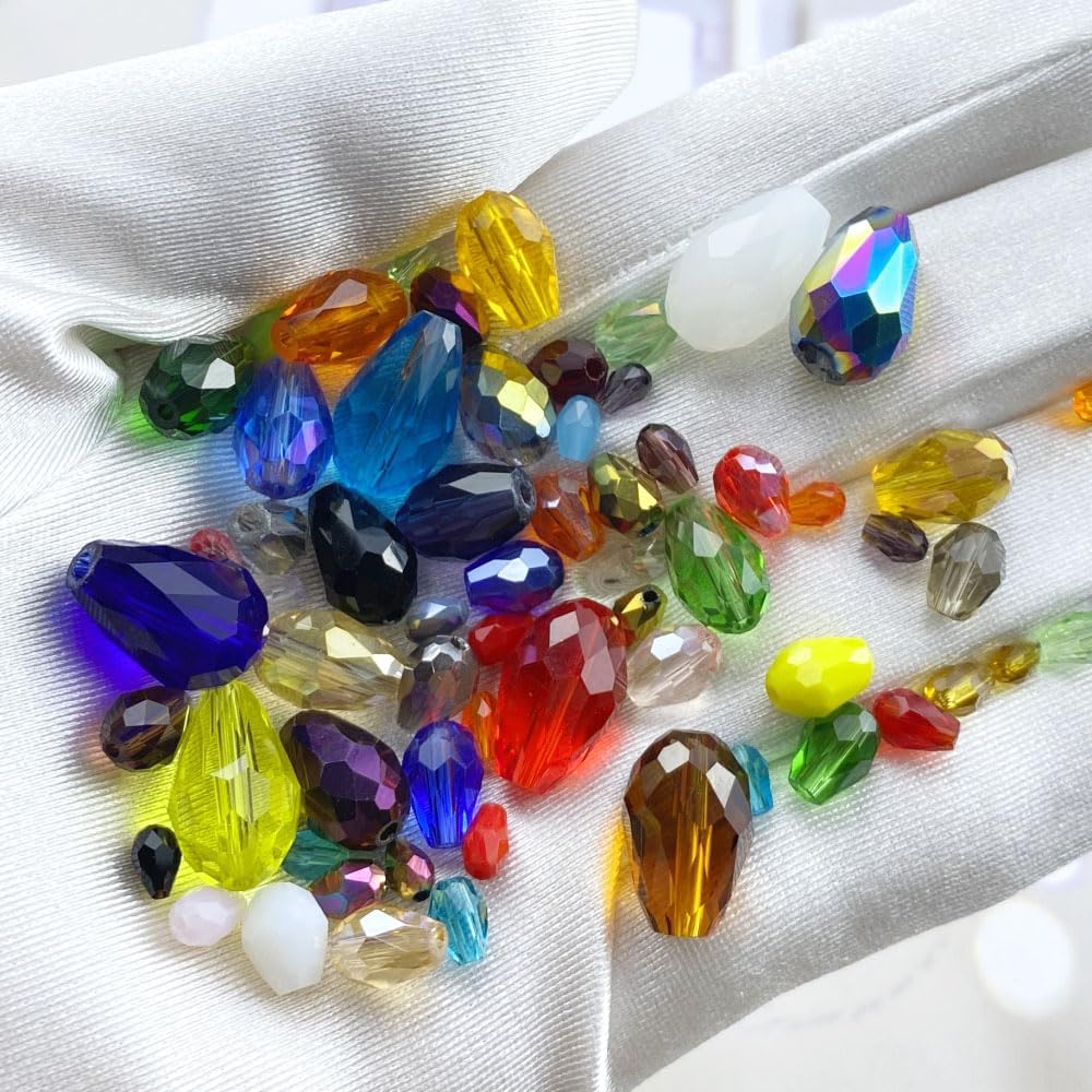 40pcs 10x15mm Teardrop Crystal Glass Beads Vertical Hole Faceted Loose Spacer Beads for DIY Craft Jewelry Making Necklace Bracelet Earring Wind Chimes(Pink Series)