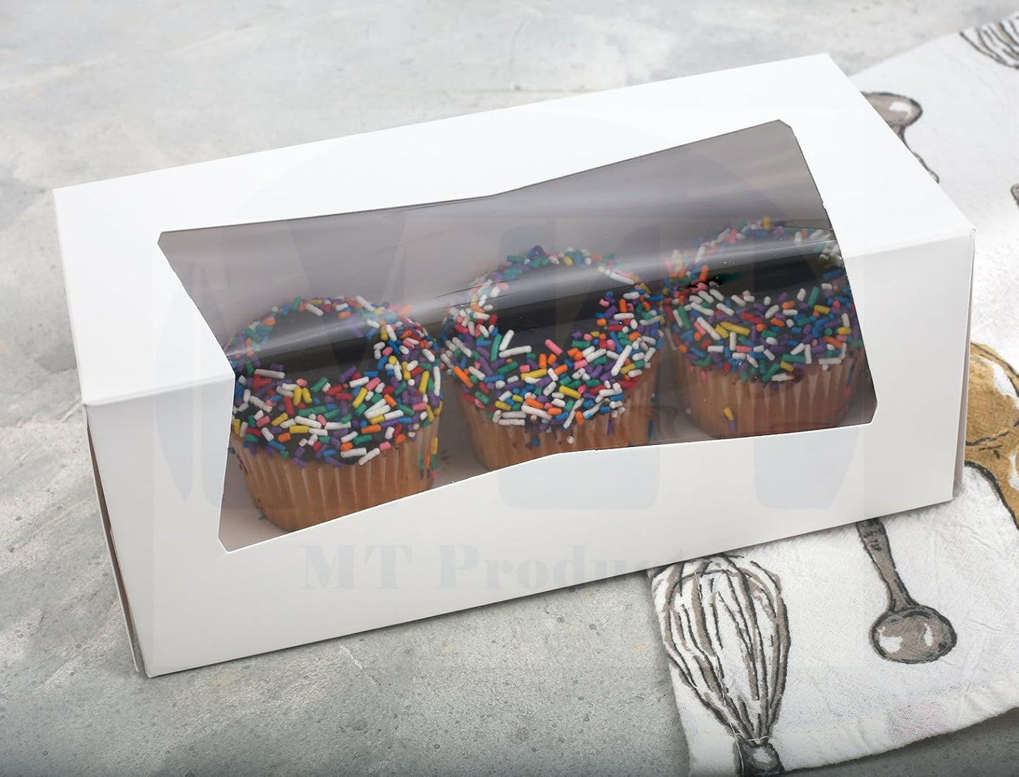 MT Products White Cupcake Boxes 9" x 4" x 3.5" - Bakery Boxes with Window (Pack of 10) - Made in USA