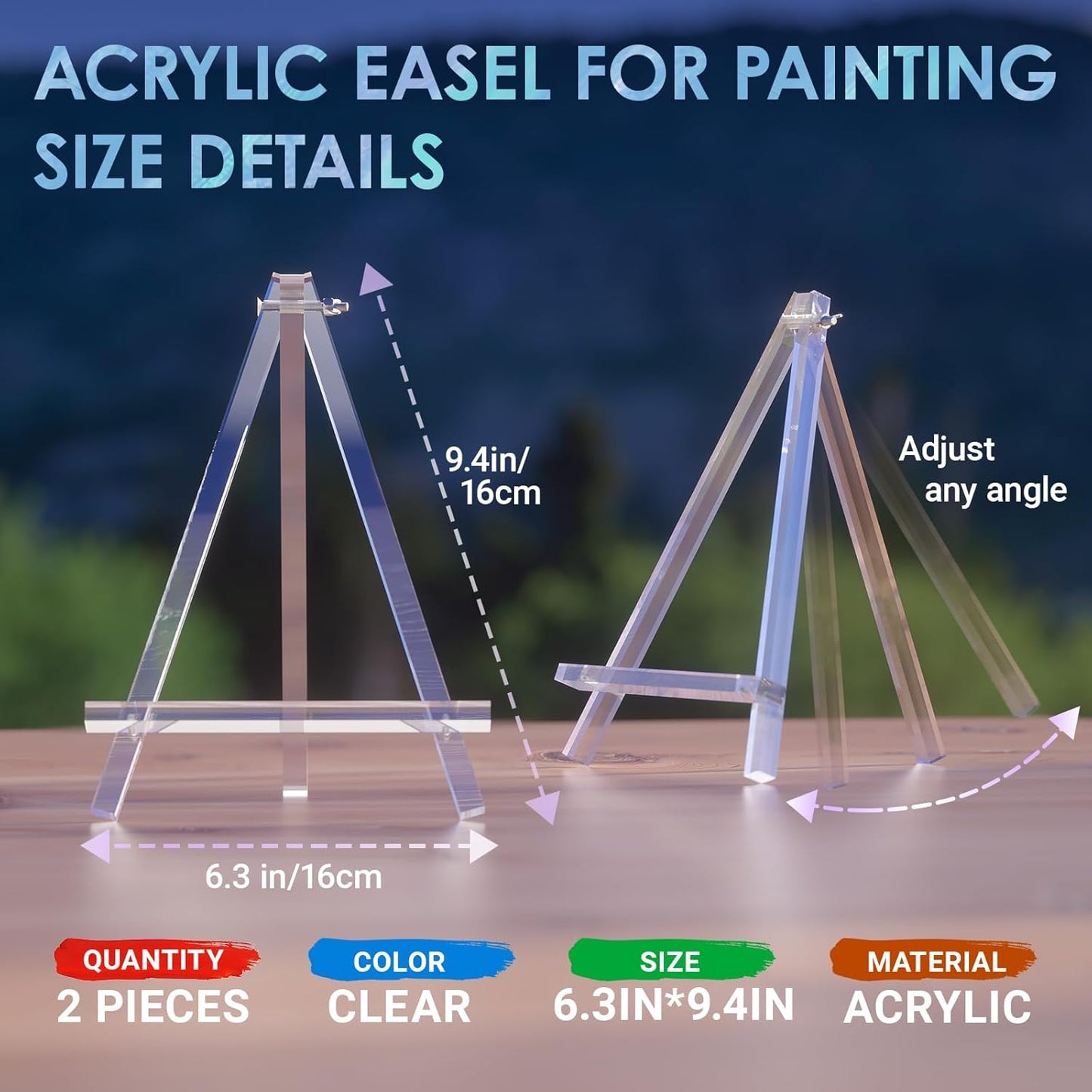 9 inch Acrylic Easel for Painting, 2 Pack Easel Stand for Wedding Signs, Tabletop Easels for Painting Canvases, Small Art Easel Canvas Stand Photo Display Tripod Holder for Kids Adults (2)
