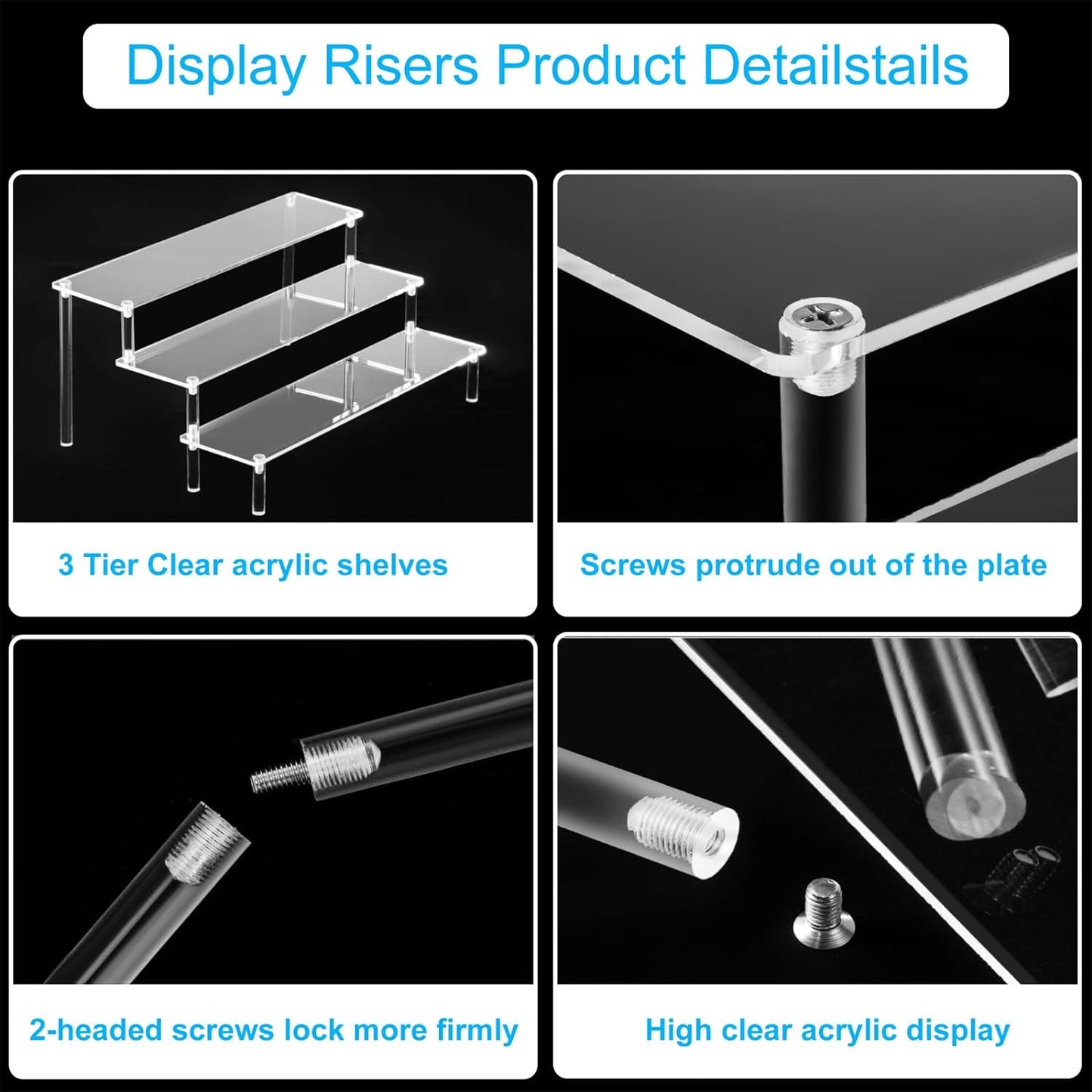 Large Acrylic Display Risers, Perfume Stand Organizer, Clear Acrylic Shelf Risers for Display Stands for Food, Tabletop Use, Amiibo Funko POP Figure, 3 Tier Clear Cupcake Stand Risers