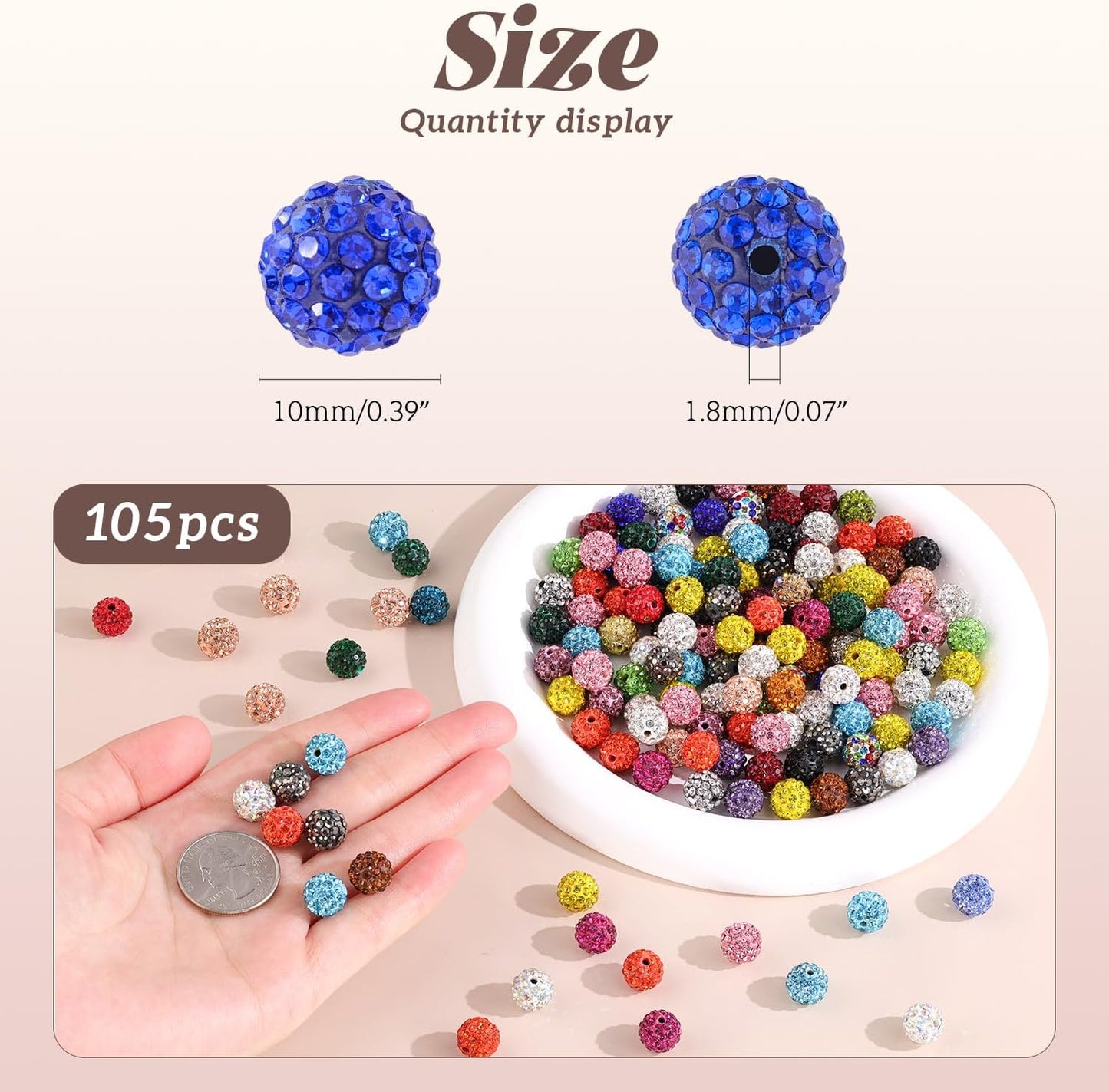 105pcs 10mm Rhinestone Beads for Jewelry Making, Golden Shiny Round Disco Ball Beads Bulk, Sparkle Crystal Clay Christmas for Bracelet Baseball Necklace Earring Crafting and DIY