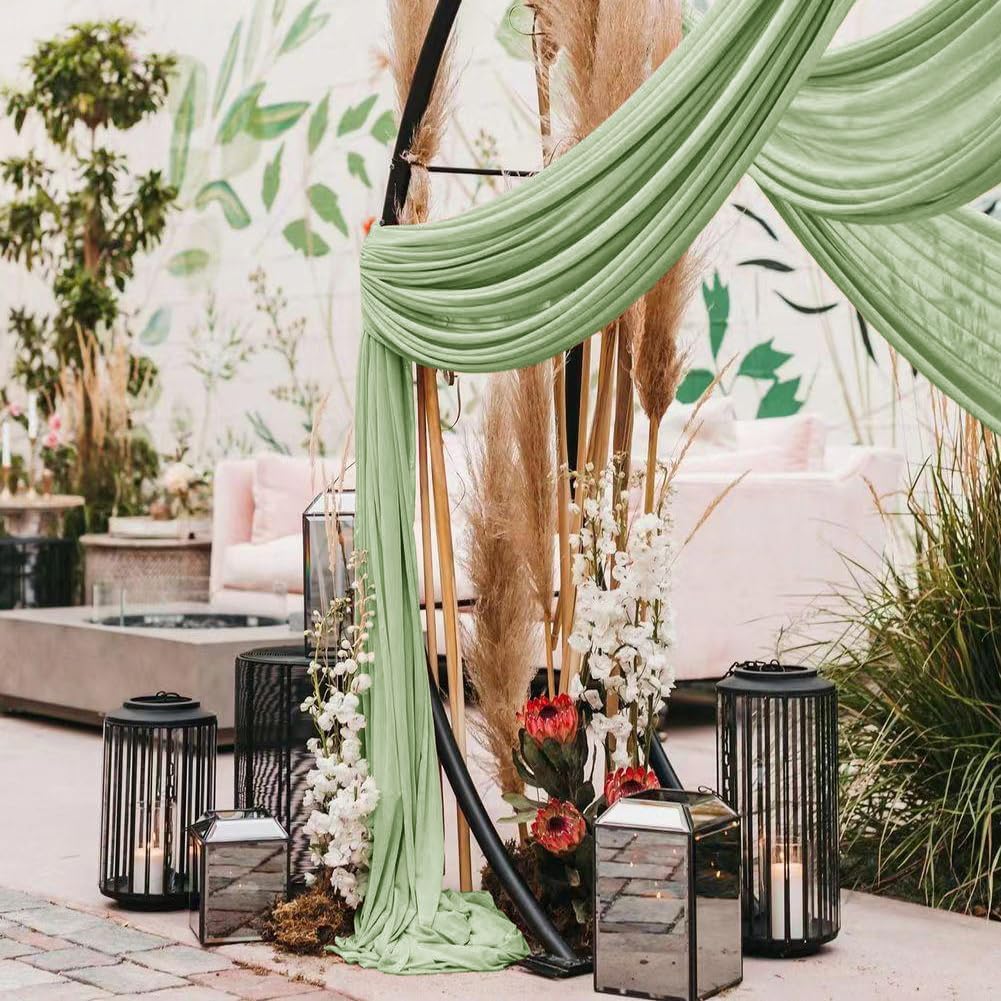 Wedding Arch Draping Fabric 1 Panel 30'' x 18FT Sage Green Sheer Chiffon Arch Drapery for Photo Booth Bridal Shower Baby Shower Church Decor Newborn Photography Christening Outdoor Party