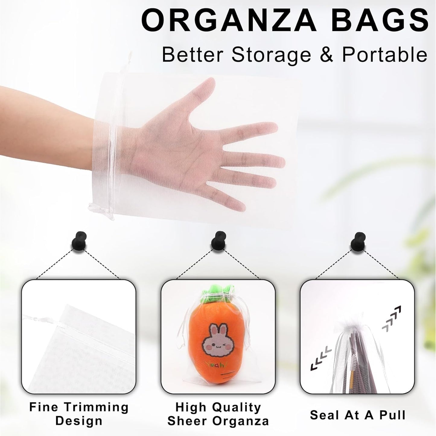 ANZNKU 50 Pack White Organza Bags 6x9 inch(17x23cm), Organza Gift Bags Mesh Drawstring Bag, Premium Sheer Mesh Bag for Gifts Wedding Party Christmas Favor