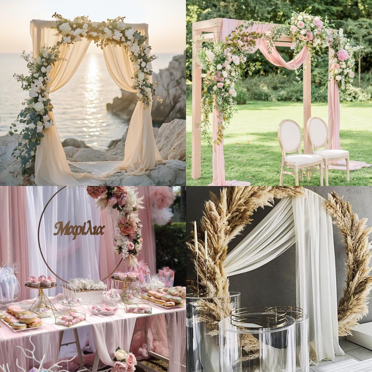 Socomi Yellow Sheer Wedding Arch Draping Fabric 29" x 20Ft 4 Panels Outdoor Curtain Drapes Extra Long for Bridal Baby Shower Ceremony Birthday Party Decor