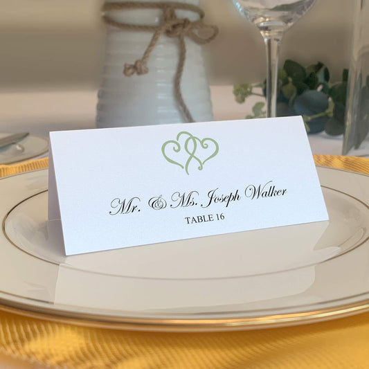Linked Hearts Place Cards, Sage (Choose Color), Set of 150, Pre-cut and Scored - Wedding, Party, Dinner, and Special Events - Made in the USA
