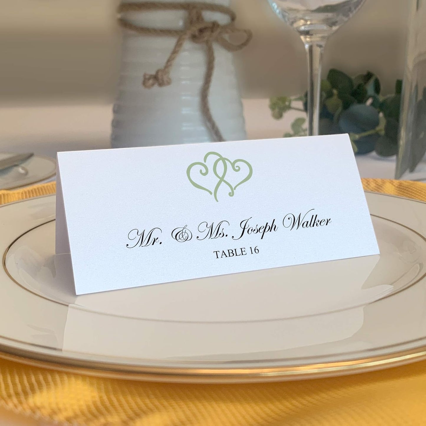 Linked Hearts Place Cards, Sage (Choose Color), Set of 60, Pre-cut and Scored - Wedding, Party, Dinner, and Special Events - Made in the USA