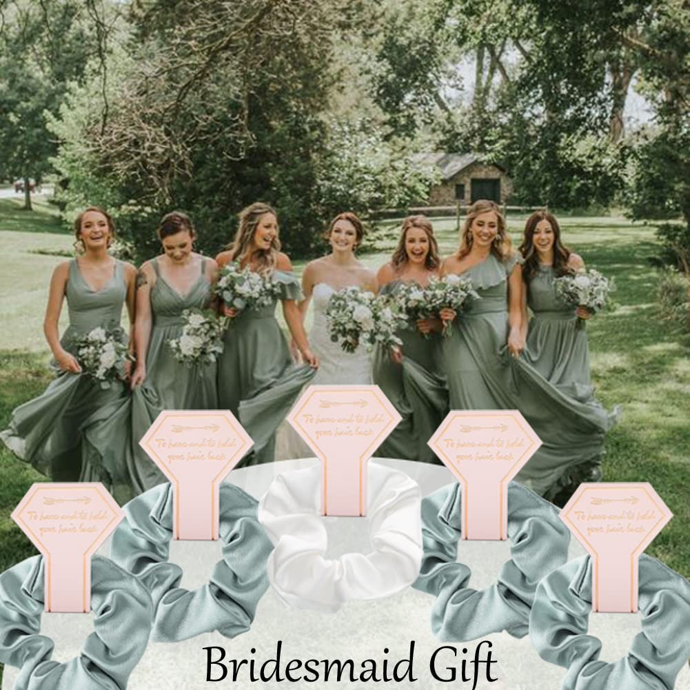 1+7 Pack Bachelorette Party Favor Retro Heart Sunglasses and Bridesmaid Scrunchies Set (Sage Green)