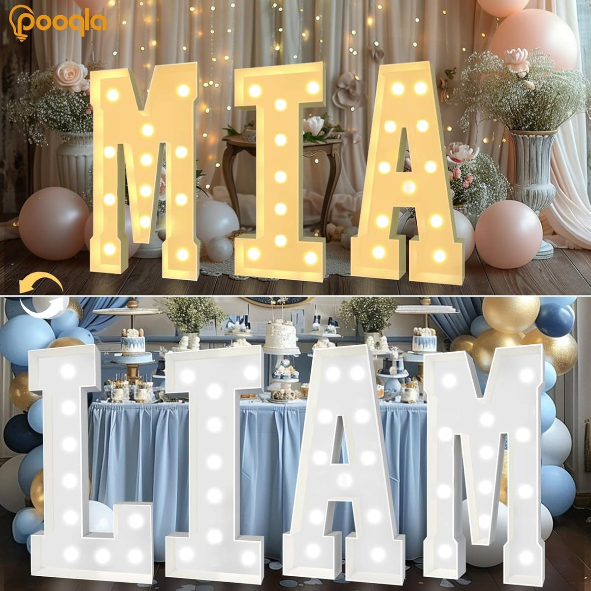 Pooqla 4 FT Marquee Light Up Letters, Giant LED Sign Cool White and Warm White Marquee Letter 4 Feet Tall, Big Mosaic Letter B for Balloons Birthday Party Anniversary Wedding Decorations