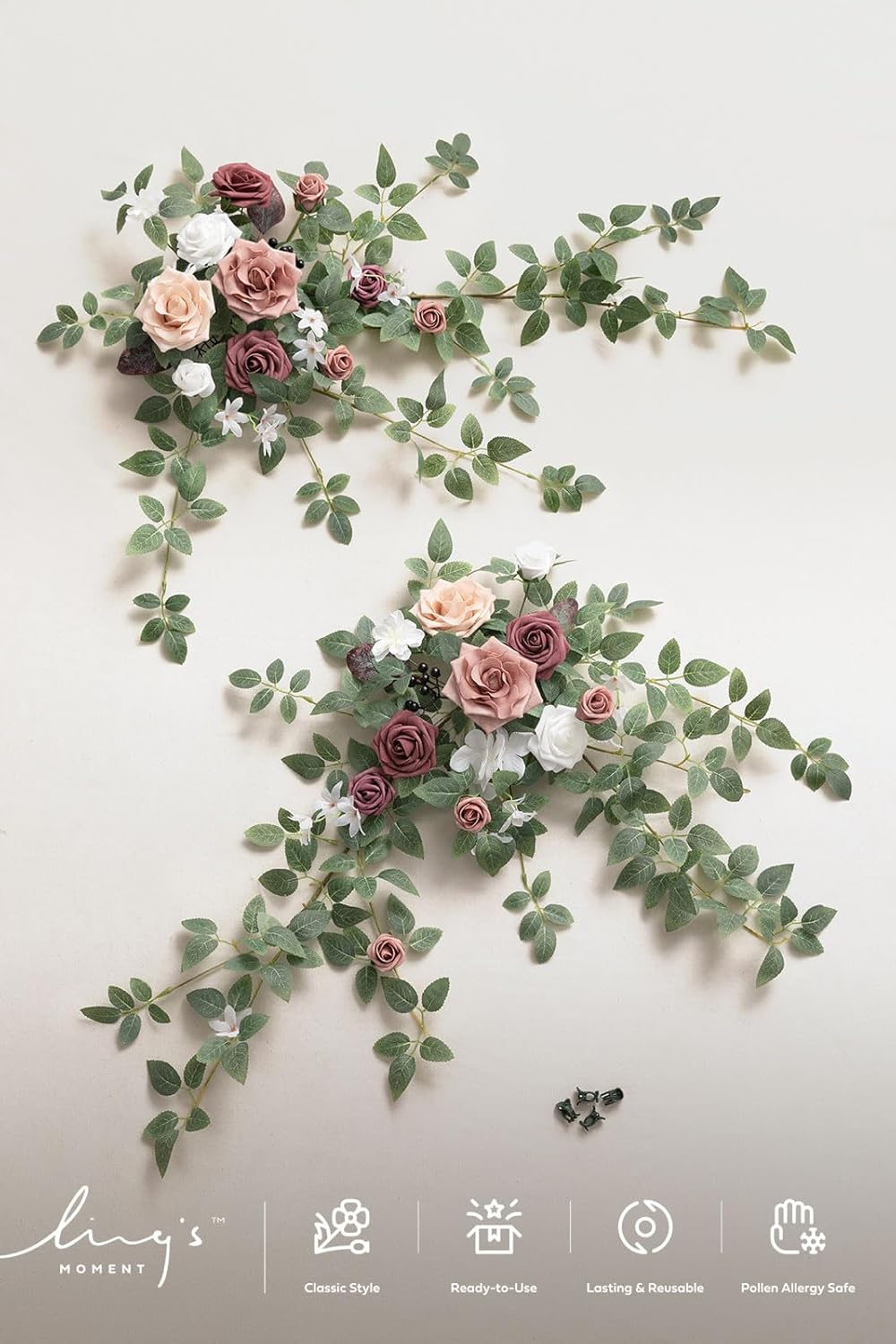 Ling's moment 2pcs Wedding Flowers Garland Artificial Floral Swag Arch Decorations Greenery Arrangements Dusty Rose Mauve Ceremony Reception Garden Easel Wall Entryway Outdoor Board(NOT Include Sign)