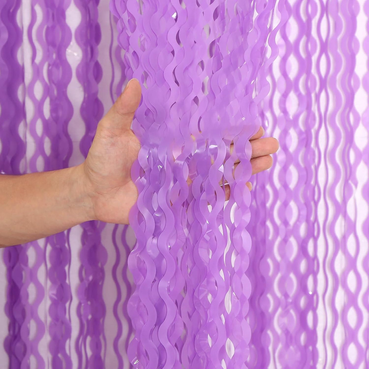 4 Pack Wavy Purple Metallic Tinsel Foil Fringe Curtains - 3.3x6.6 Feet Party Streamer Halloween Decor Foil Curtain Backdrop Holiday Celebration Party Decorations