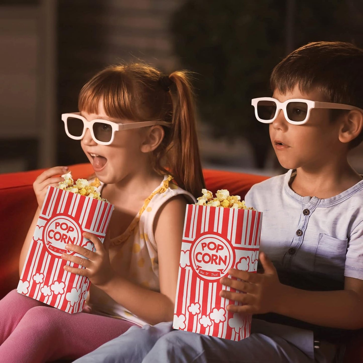 500 Pcs Paper Popcorn Bags Bulk 2 oz Large Flat Bottom Boxes Red and White Disposable Container Sleeve Movie Night Popcorn Bucket for Retro Movie Themed Party Carnival Supplies (Red and White)