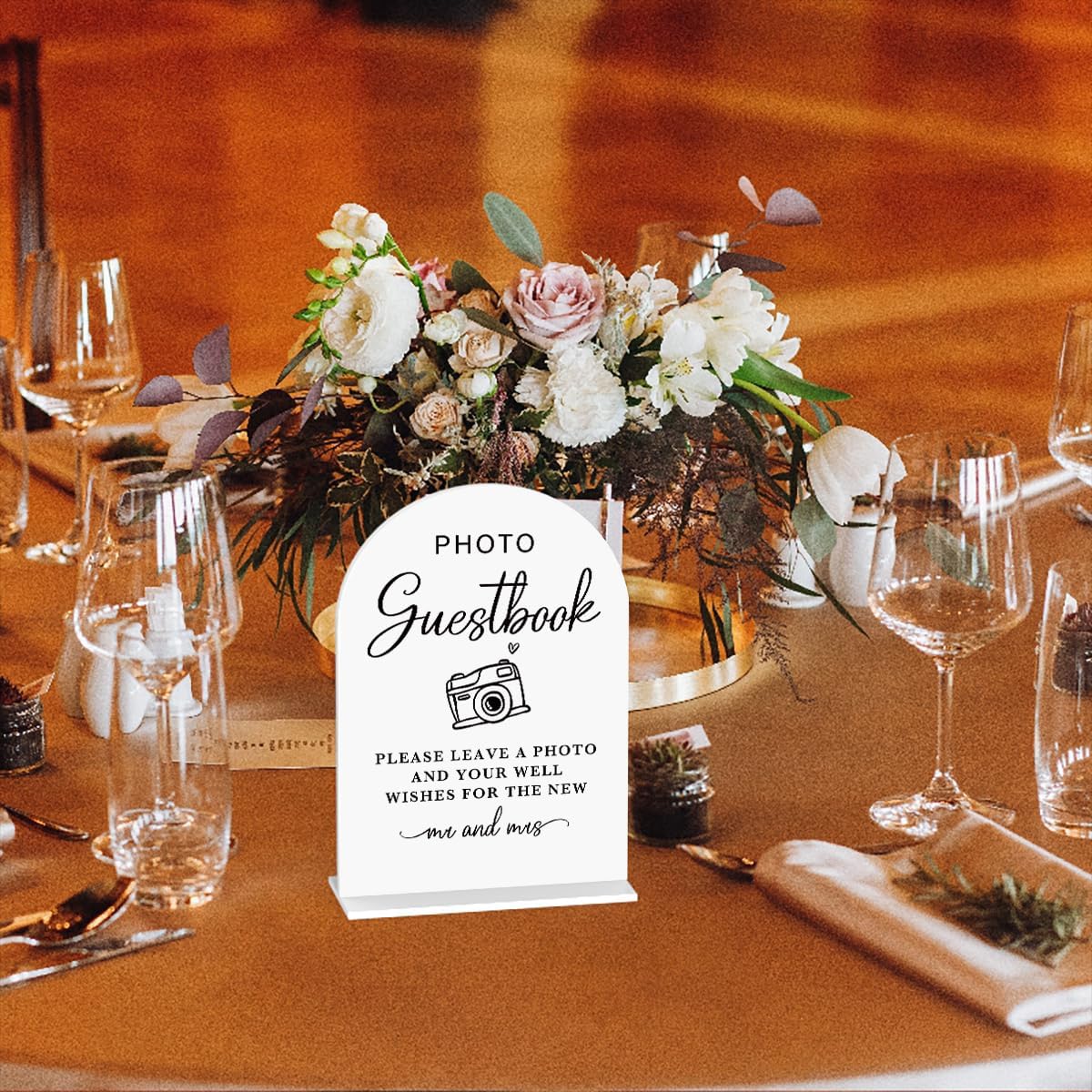 Acrylic Wedding Sign Photo Guestbook Sign for Wedding Wedding Signs for Ceremony Modern Calligraphy Arch Acrylic Table Top Sign for Wedding Reception and Event Party Table(white）