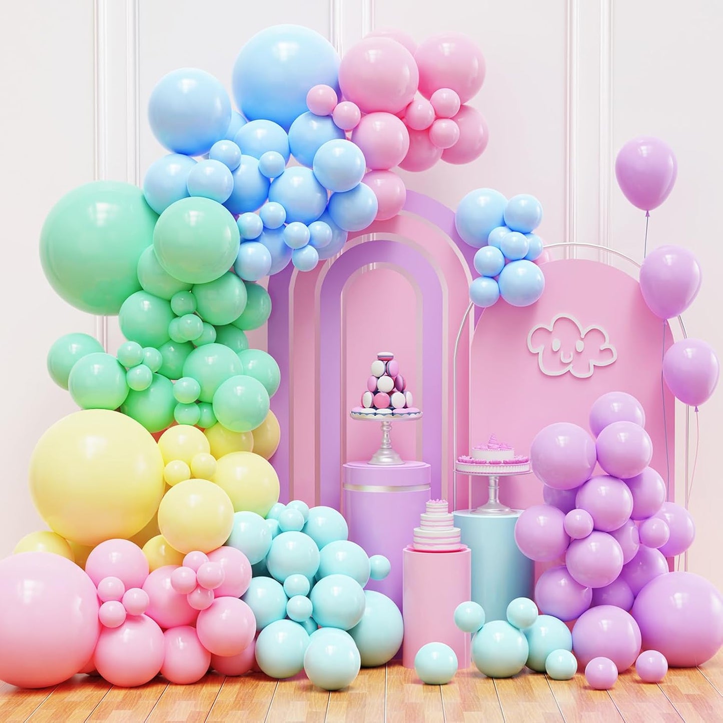 Pastel Balloons Garland Arch Kit, Rainbow Party Balloons, Multicolor Macaron Balloons for Birthday Rainbow Party Baby Shower Wedding Decorations