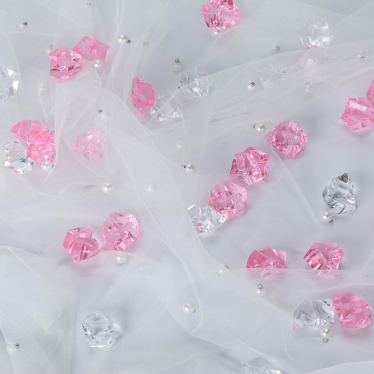 Acrylic Crushed Ice Rocks, Babenest 150 PCS Fake Crystals Plastic Ice Cubes Diamonds Gems for Vase Fillers, Home Decoration, Table Scatter, Event, Wedding, Arts & Crafts (Pink/Clear)