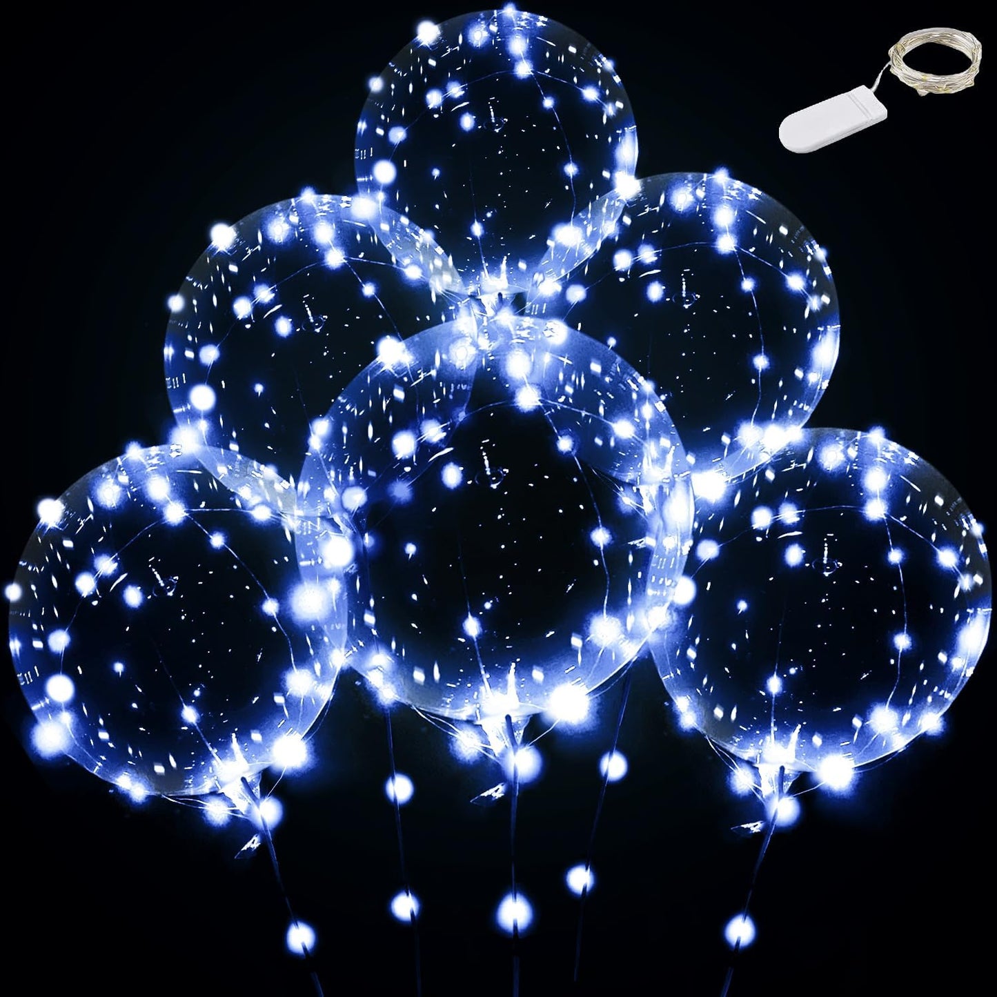 Light up led balloons, 12 set String LED Bubble Balloons with 15pcs 24inch clear balloons for Helium tank, Christmas, Birthday Wedding House Decoration, Party Decoration（cold white with battery）