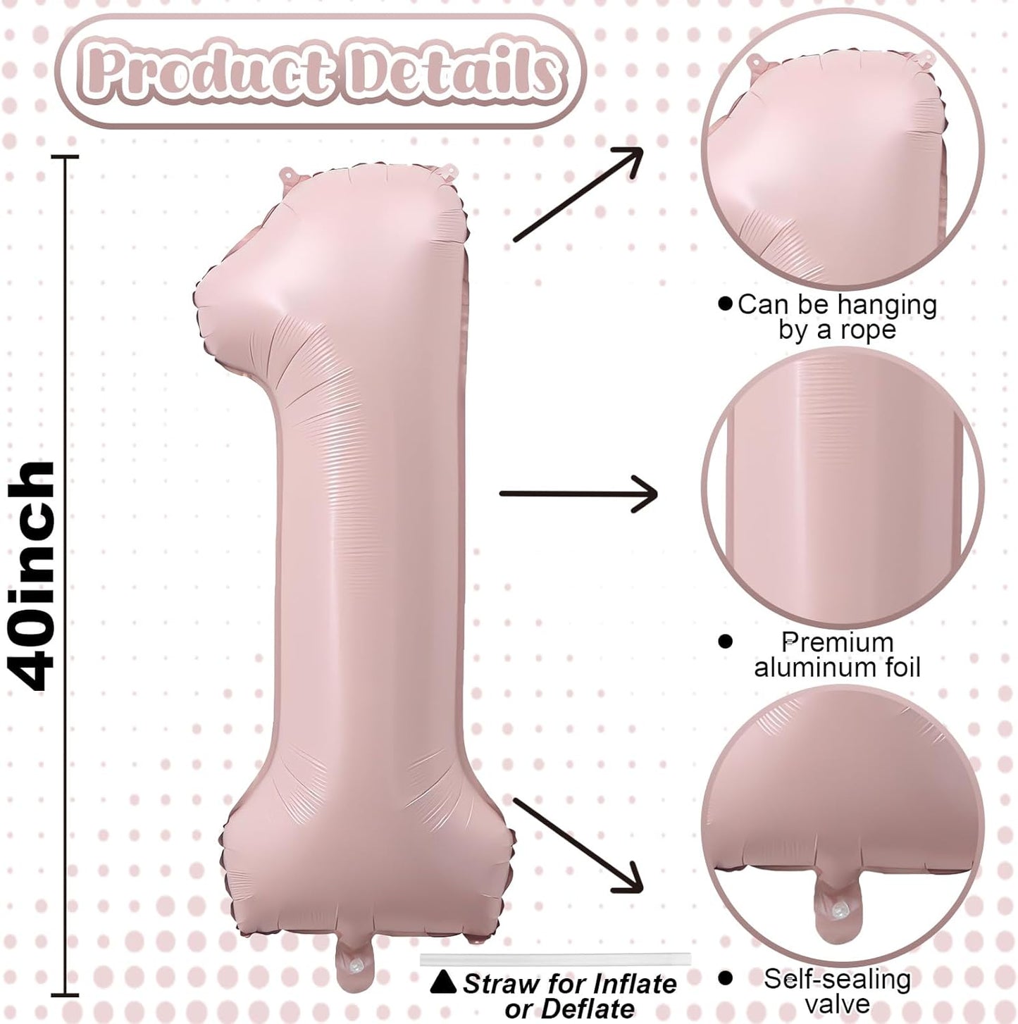 Pastel Pink 17 Balloon Number for Girls, 40'' Self Inflating Number 17 Balloons, Big Light Blush Pink Foil 1 & 7 Helium Balloon 17 for Women Boho Coquette 17th Birthday Party Anniversary Decorations