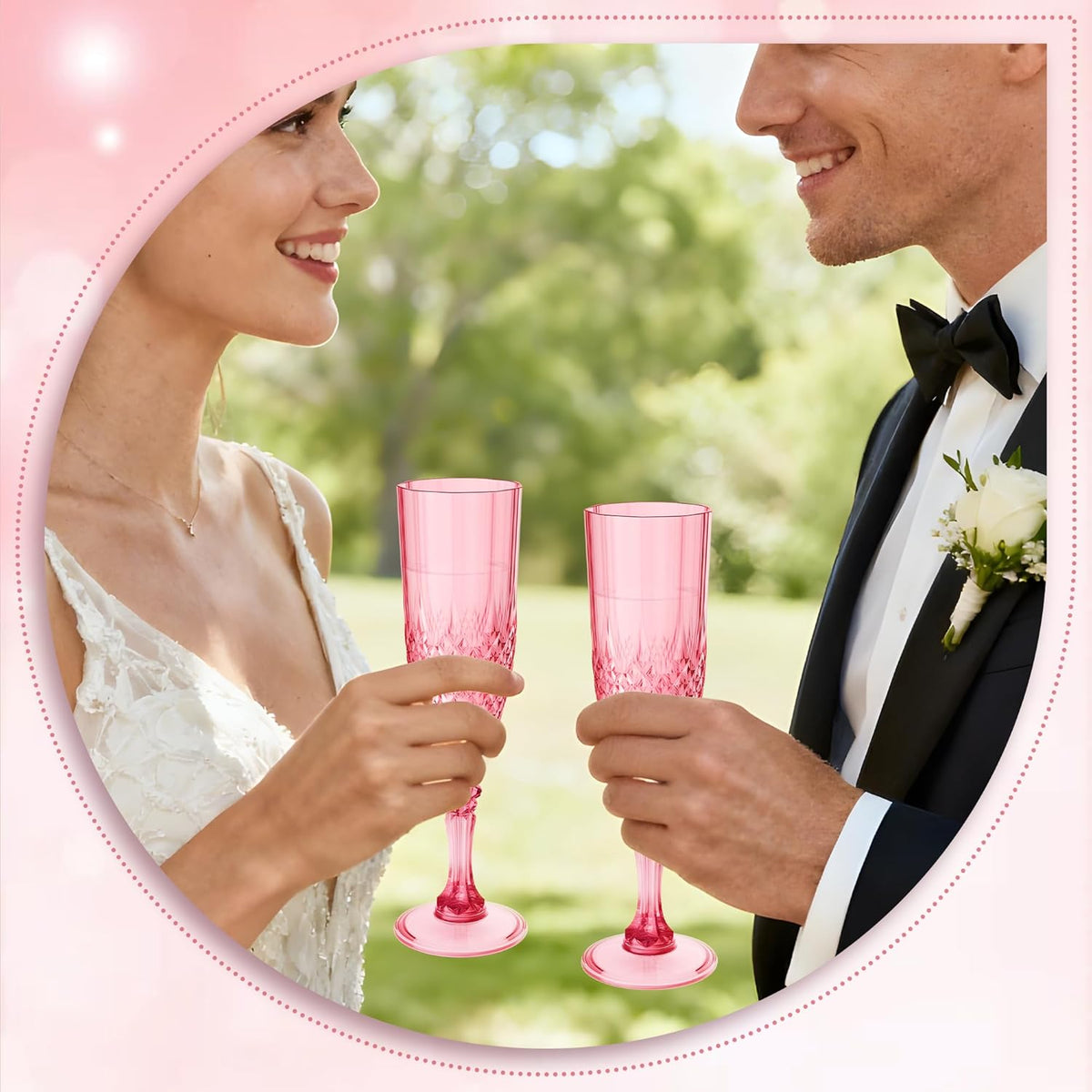 Plastic Champagne Flutes, 24PCS Red Wine Glasses Goblets Cups Reusable Flute, for Weddings Bachelor Parties Toasting and Events(24, Red)