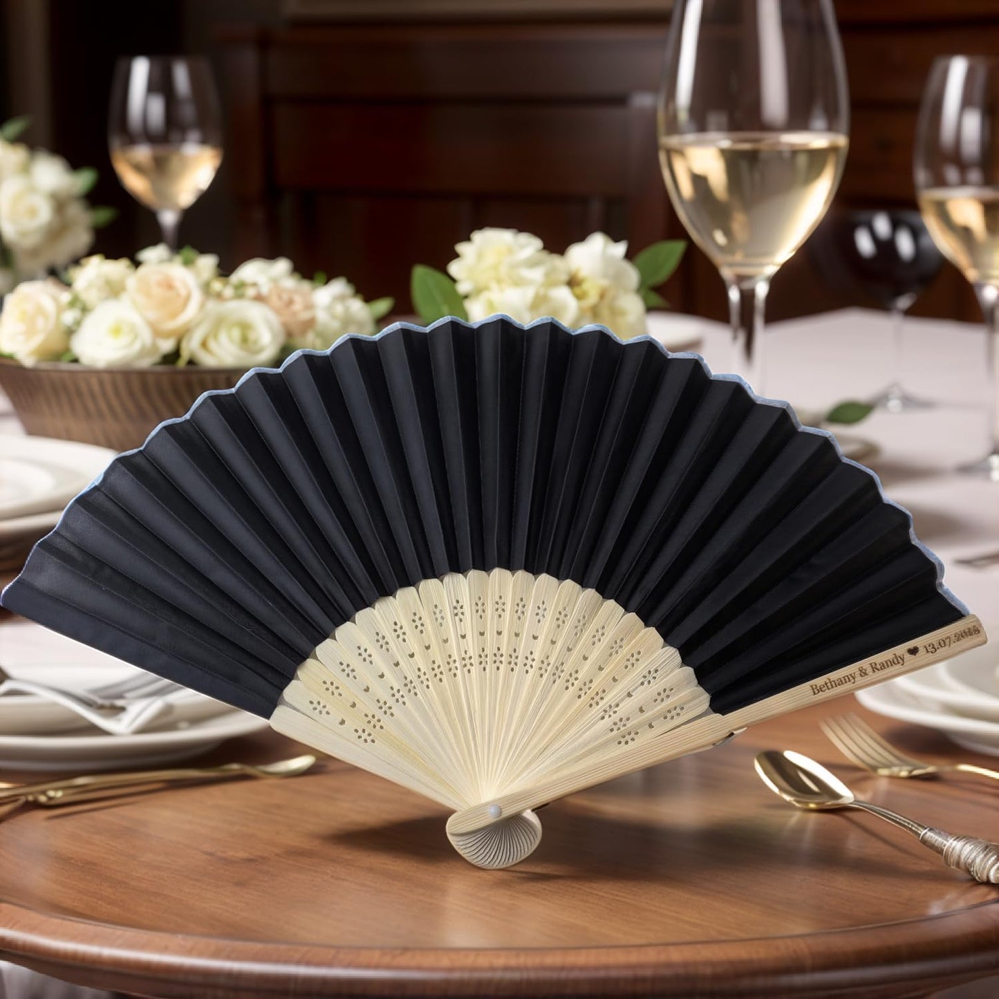20Pcs Personalized Silk Fans Folding Hand Fan, Custom Wedding Bridal Party Favors, Summer Wedding Bride, Wedding Gift, Thank You Gift (Black)