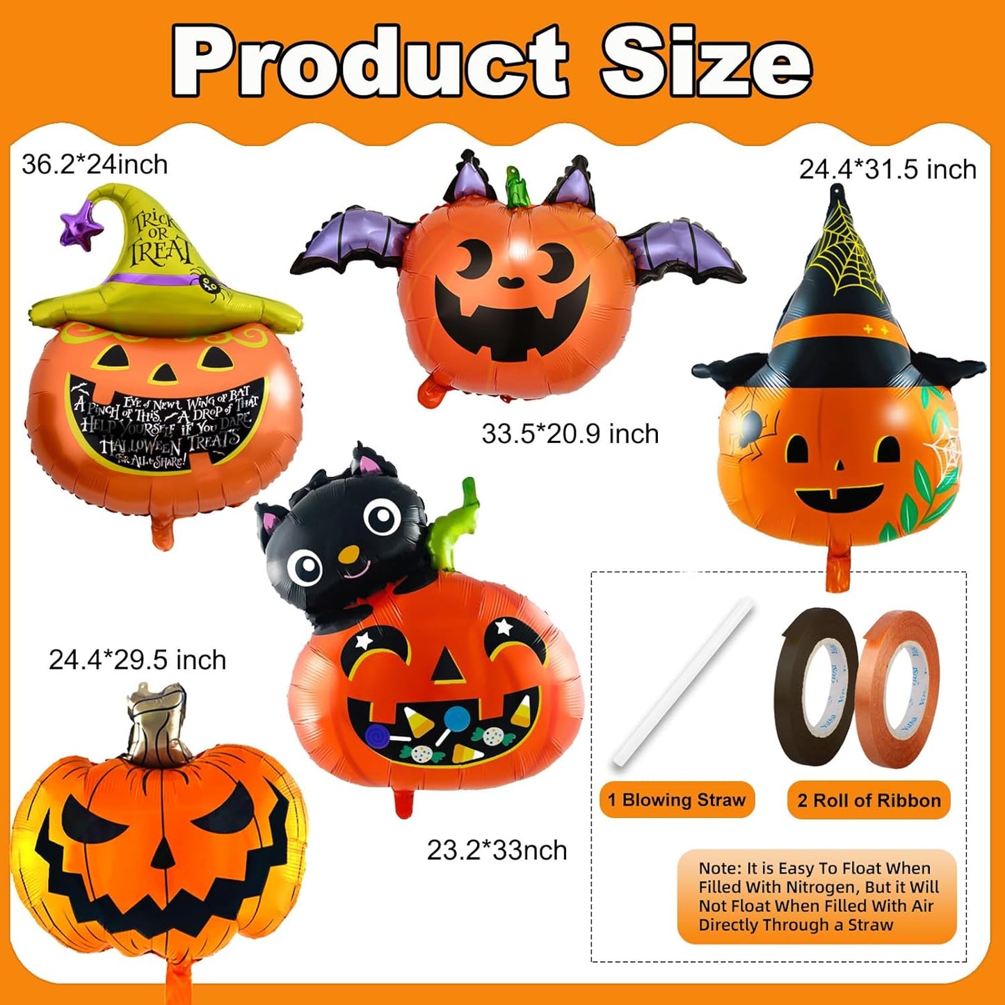 8Pcs Halloween Pumpkin Foil Balloons – 30inch Orange & Black Scary Balloons for Party Decor, Jack O Lantern Balloons with String, Durable & Easy to Inflate, Spooky Halloween Birthday Supplies