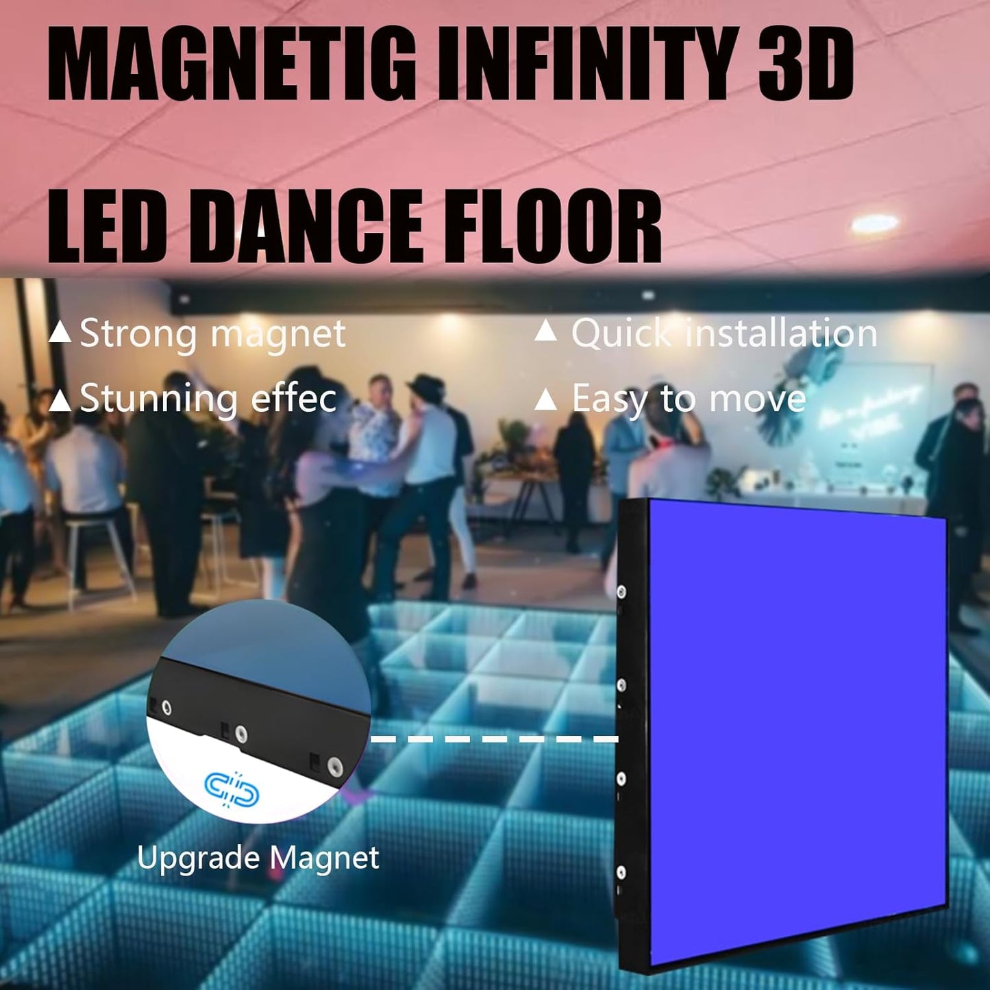 Dance Floor Stage Lights Tempered Glass Infinity Mirror Panel 3D Effect Led Dance Floor for Wedding Party Customizable (RGB-Magnetic, 49PCS(11.5FTX11.5FT))