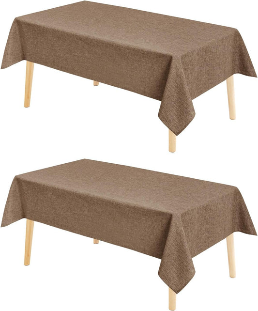 Hiasan 2 Pack Faux Linen Rectangle Tablecloth - Wrinkle and Stain Resistant Washable Table Cloth for Kitchen Dining Room Holiday Table Cover for Party Dinner, Khaki, 52 x 70 Inch