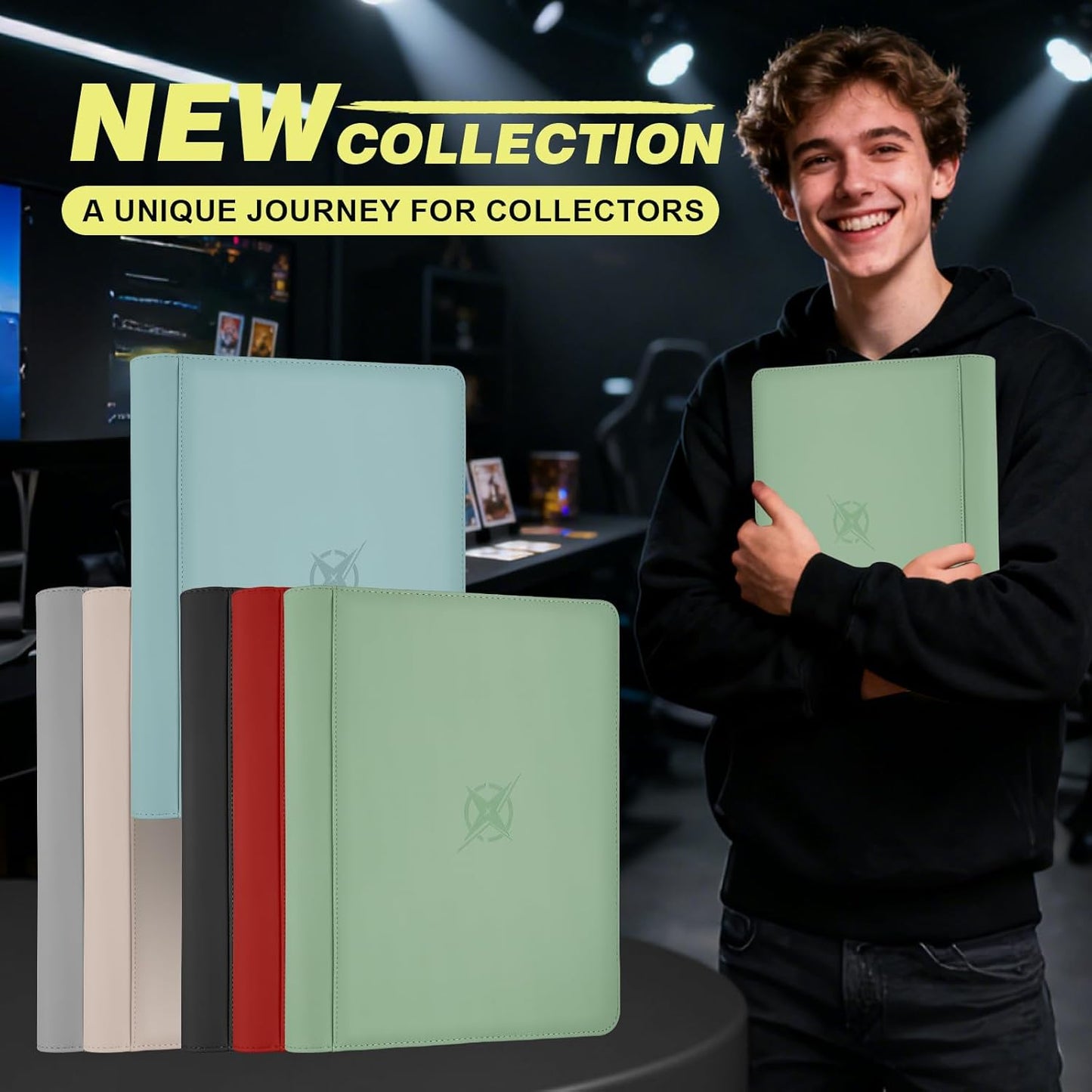 Trading Card Binder, Card Binder 9 Pocket for Trading Cards, Holds 540 Cards, Zippered Premium Card Collection Binder Album for Game Card, Sports Card, Yugioh, MTG (Black)