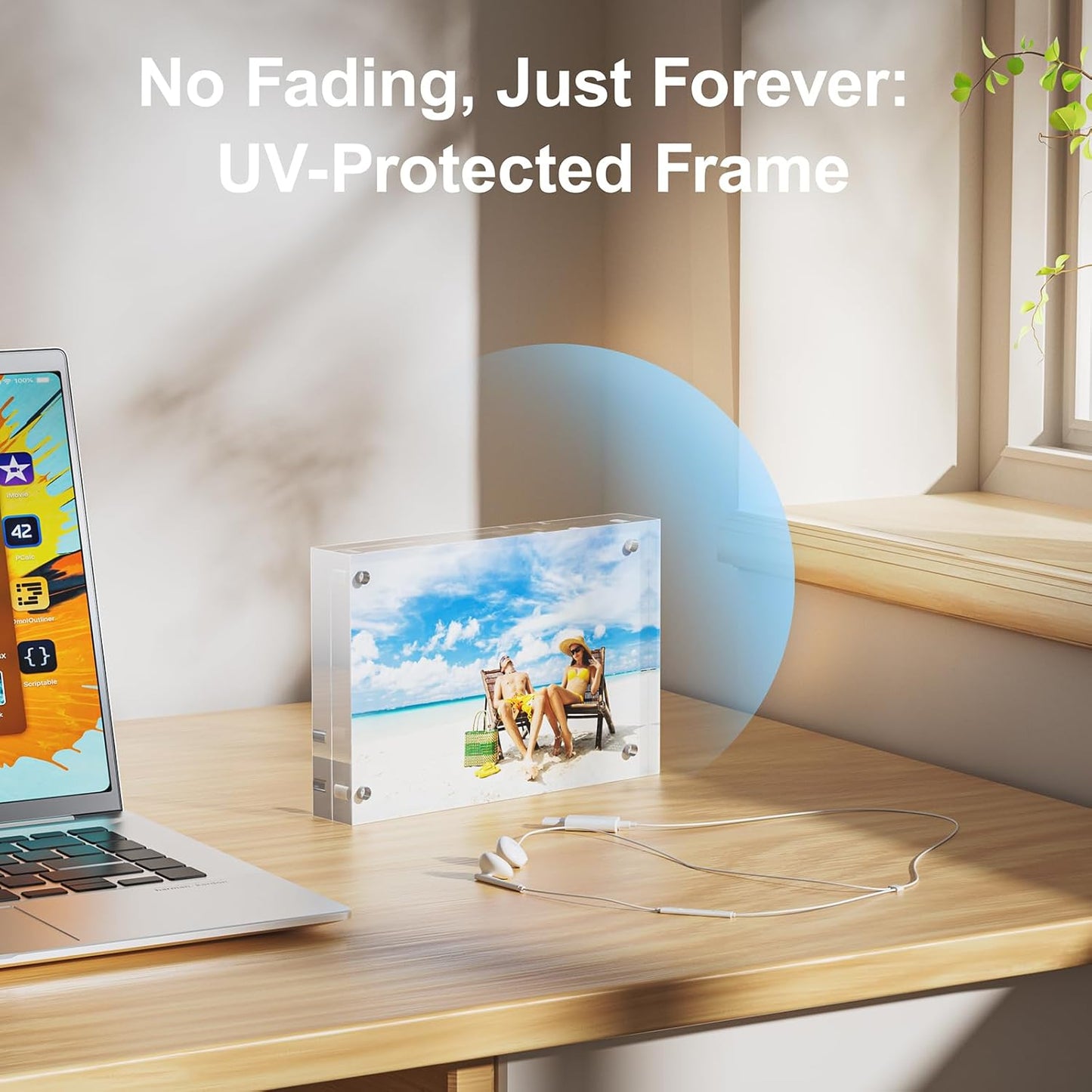 3 Pack 5x5 Acrylic Picture Frames - 20% Thicker Double Sided Magnetic Frame with UV Protection - Freestanding Clear Frameless Display for Tabletops - Modern Photo Frame Set for Home & Office Decor