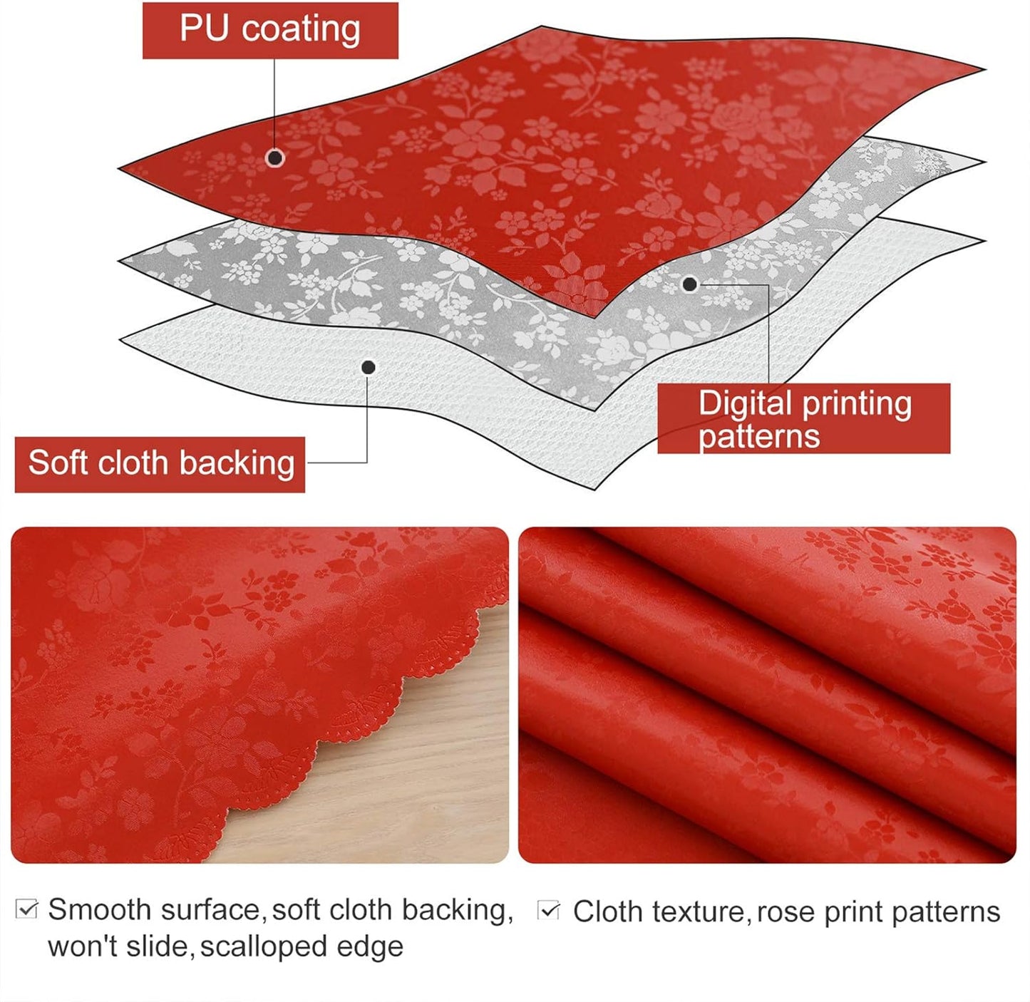 Smiry Round Table Cloth, Waterproof Heavy Duty Vinyl Tablecloths, Wipeable Washable Table Cover for Kitchen and Dining Room (Red, 70" Round)