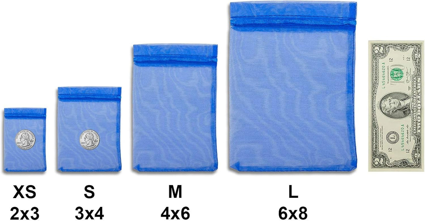 TheDisplayGuys 48-Pack 6x8 Royal Blue Sheer Organza Gift Bags with Drawstring, Jewelry Candy Treat Wedding Party Favors Mesh Pouch
