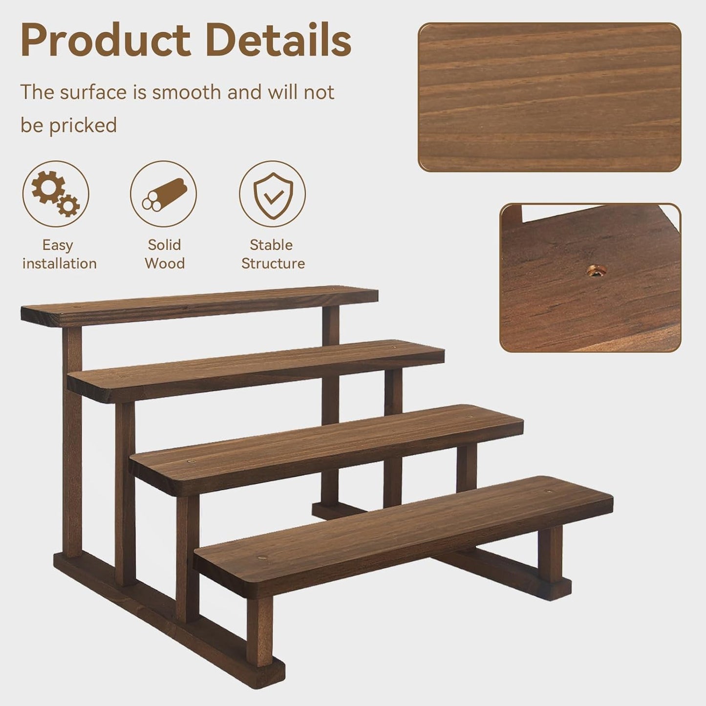 2PACK Spice Rack Stand 4 Tier Wooden Display Shelf for Tabletop Riser Stand for Party,Kitchen,Perfume,Vendors event, Collection