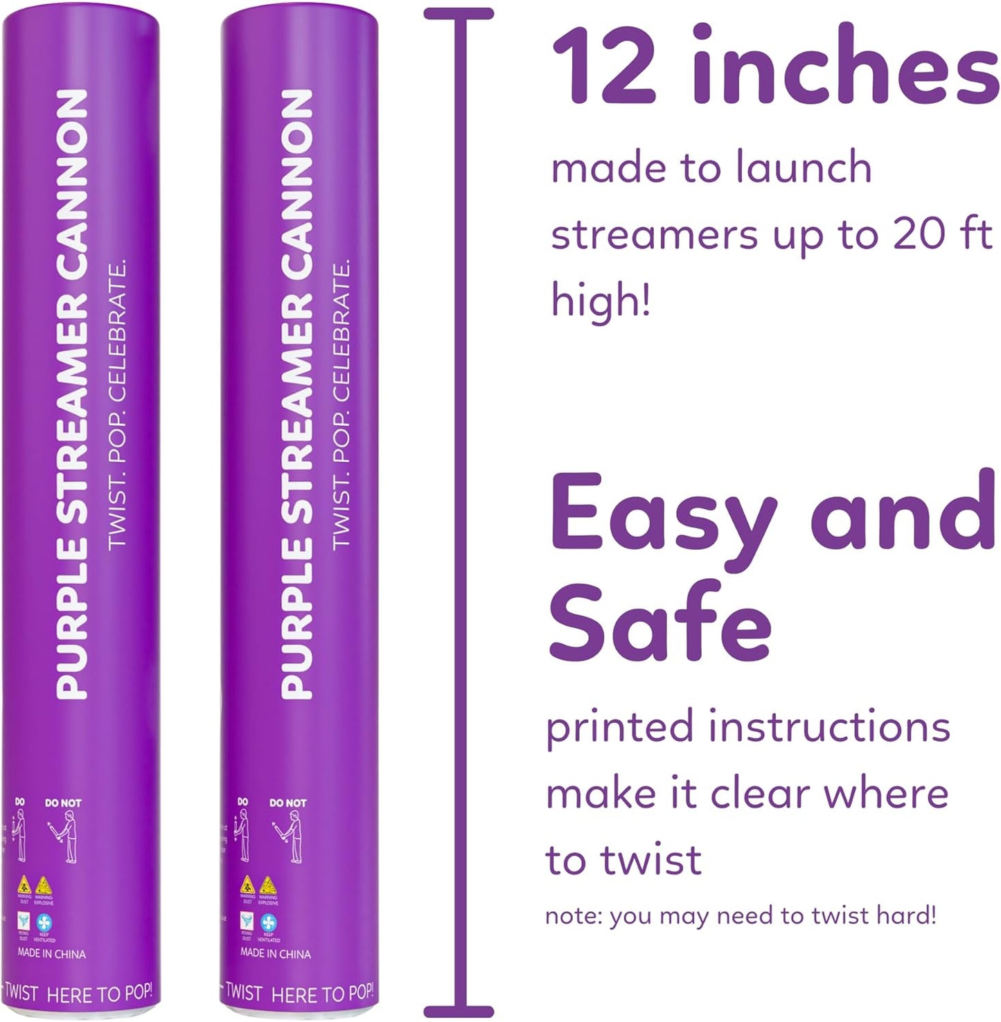 2 Pack Streamer Cannon Confetti Poppers | Biodegradable Purple Confetti | TUR Party Supplies | Launches Up to 25ft | Giant (12 in) | Party Poppers for Graduation, Birthdays, Weddings, and Celebrations
