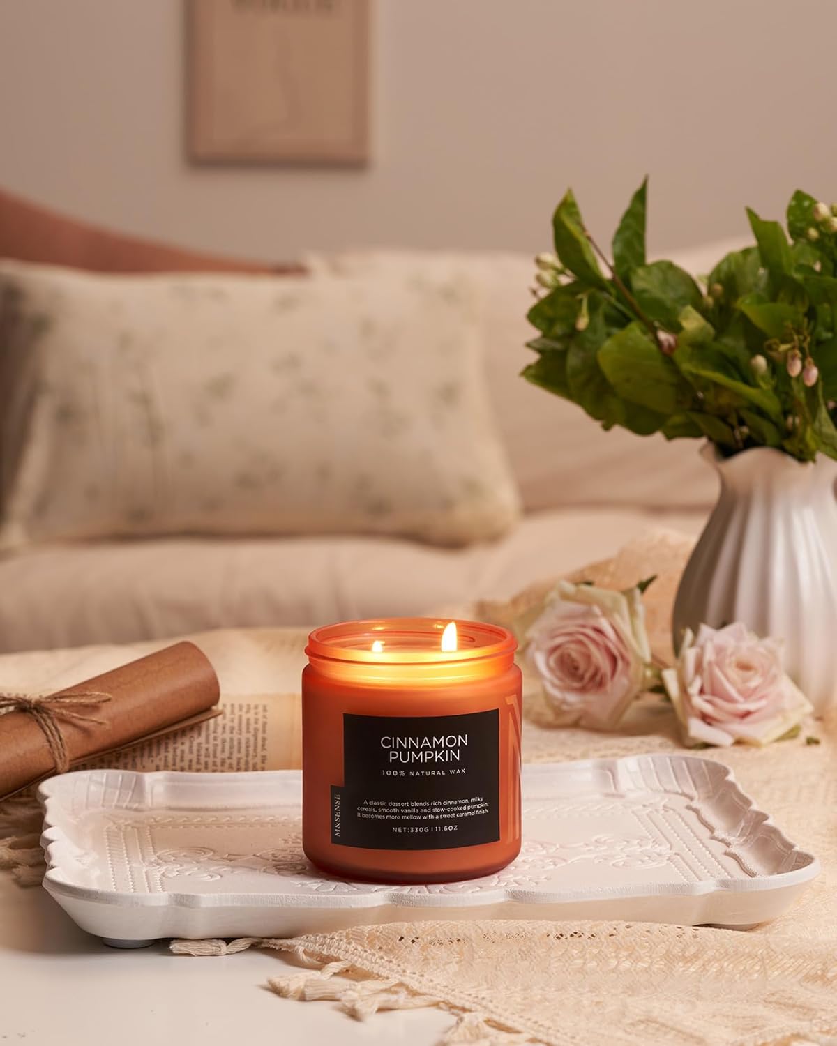 M&SENSE Cinnamon Pumpkin Fall Scented Candles, 11.6oz Soy Natural Candles 70 Hours Long Lasting Slow Burning Halloween Autumn Candle Gifts for Home Decor