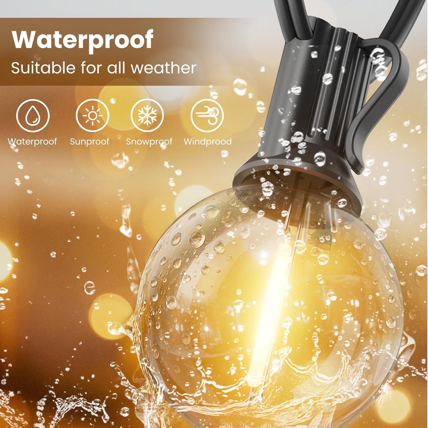 RTTY Outdoor String Lights 60 ft, G40 Led Patio Globe Lights with 32pcs Plastic Bulbs,Shatterproof Waterproof Connectable Hanging for Porch Cafe Bistro Backyard Gazebo Balcony Deck Party