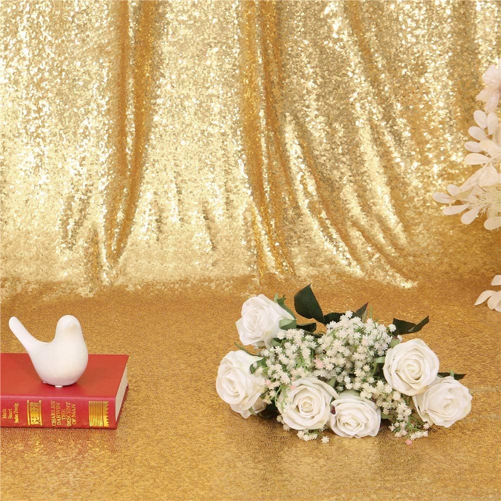 Eternal Beauty Gold Sequin Backdrop, 8x10 Ft Glitter Background Curtains for Shimmer Photography Party Wedding Birthday Back Drop Decor