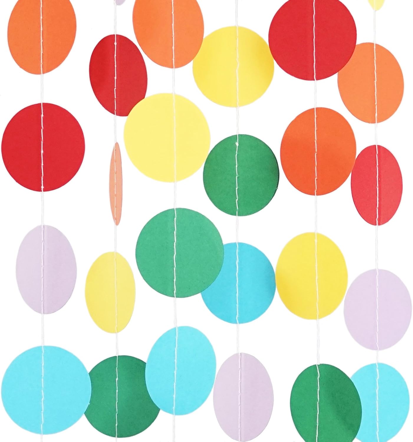 Chloe Elizabeth Circle Dots Paper Party Garland Streamer Backdrop (10-Pack, 10 Feet Per Garland, 100 Feet Total) - Circus Rainbow