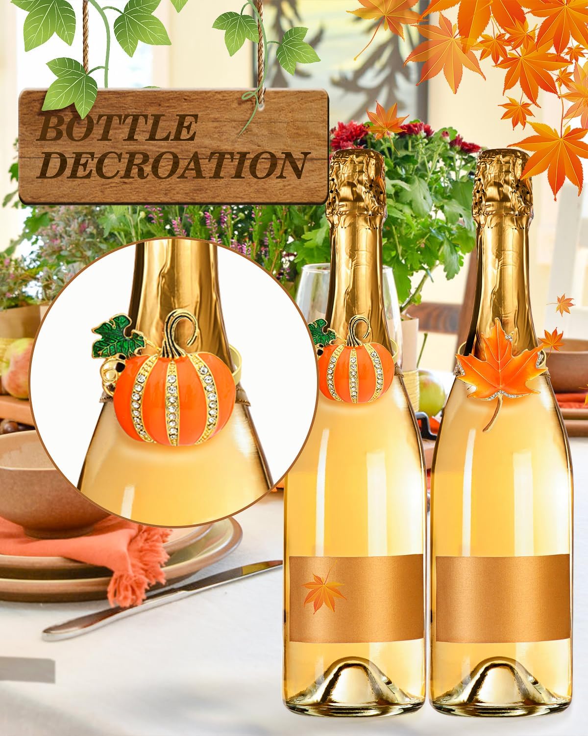 KPOSIYA Fall Napkins Rings, 6 Pcs Thanksgiving Napkin Ring Fall Maple Leaf Napkin Rings and Halloween Pumpkin Napkin Holders for Thanksgiving Table Decorations, Fall Banquet, Holiday Dinner Party