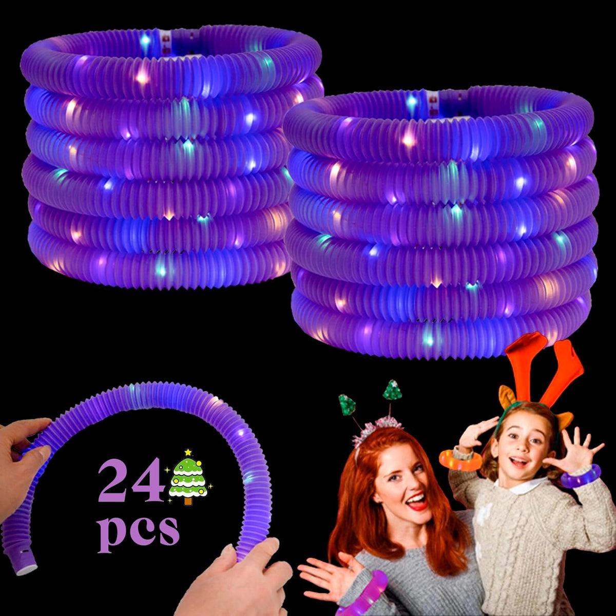 Purple 24 Pack Light Up Party Favors Supplies,Bulk Glow Sticks Bracelet,Necklace Accessories for Kids,Birthday Return Gifts Treats,Easter Basket Goodie Bag Stuffer Fillers for Boys Girls