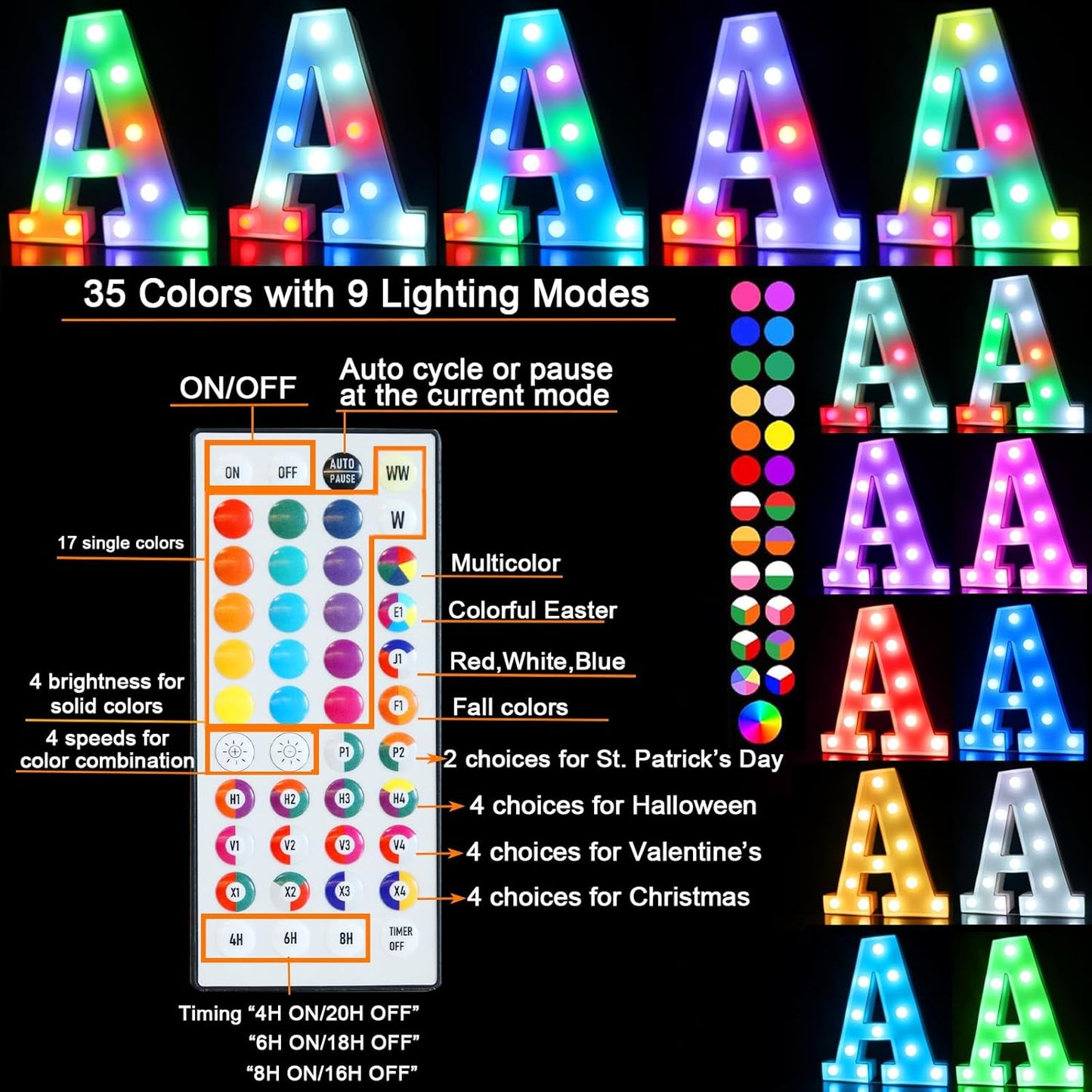 Pooqla Colorful Light Up Letters with Remote, Upgraded 35 Colors LED Marquee Letters, RGB Lighted Letter for Girls Teenager Gift, Birthday, Party, Wedding, Night Light, Room, Bedroom Decor, Letter &