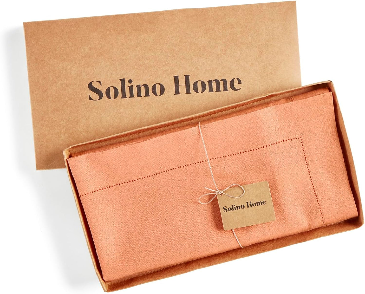 Solino Home Linen Tablecloth 60 x 132 Inch - Classic Hemstitch 100% Pure Linen Coral Table Cloth for Rectangle Tables - Machine Washable Tablecloth