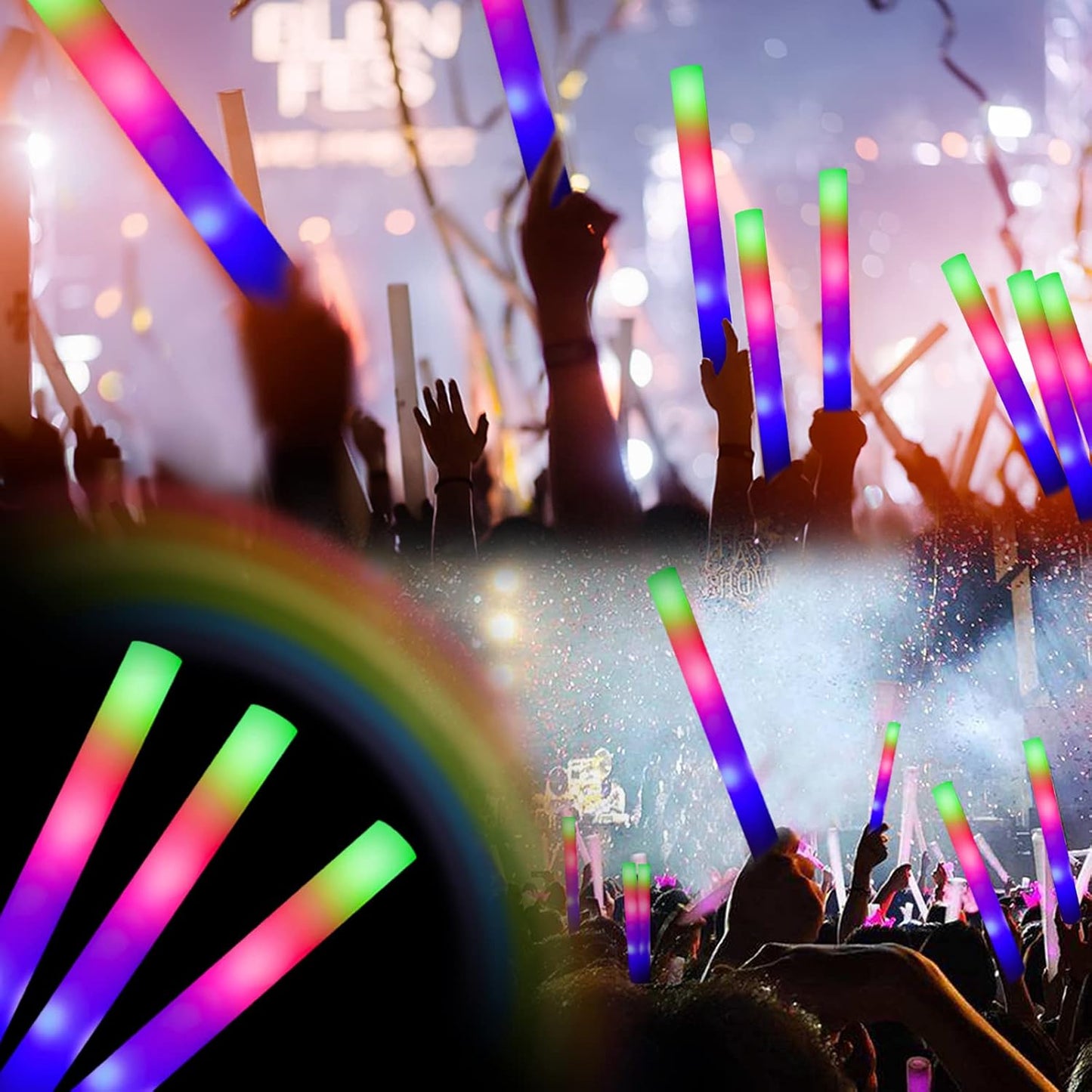 Foam Glow Sticks-200 Pcs Glow in The Dark Party Supplies Light Up Batons Party Favors with 3 Modes Colorful Flashing for Party Wedding Birthday Concert Halloween Christmas