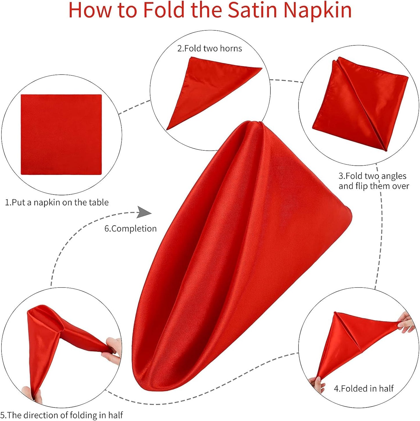 Aneco 16 Pack Square Satin Napkin Bright Silk Table Napkin Soft Smooth Fabric Table Napkin for Wedding Banquet Party Decoration, Red, 17 x 17 Inch