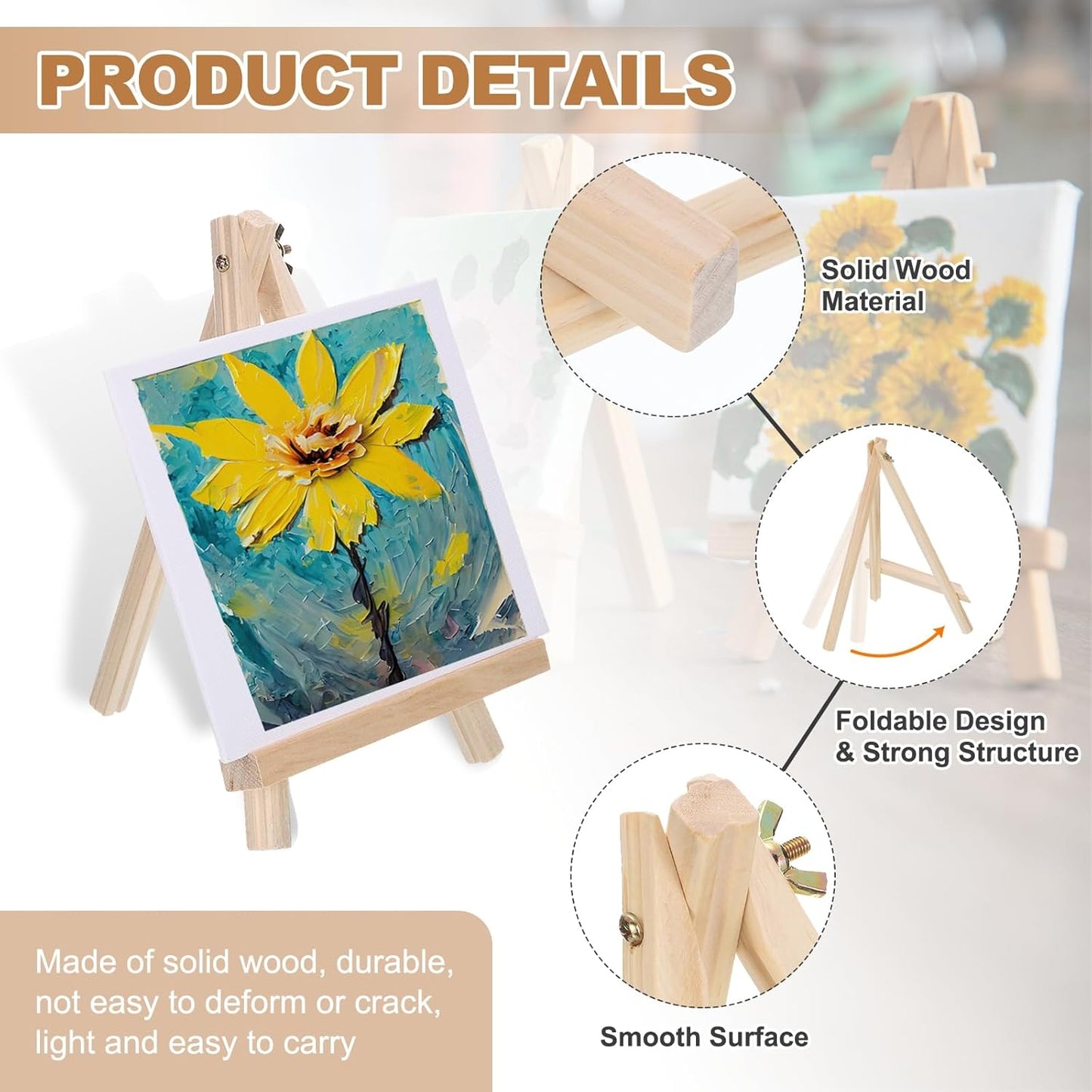 MECCANIXITY Mini Wood Display Easels, 9.4"x7.1"A-Frame Painting Tabletop Easels Holder Stand for Artists Beginners Displaying Small Canvases Art Photos Business Cards(Pack of 3, Wood Color)