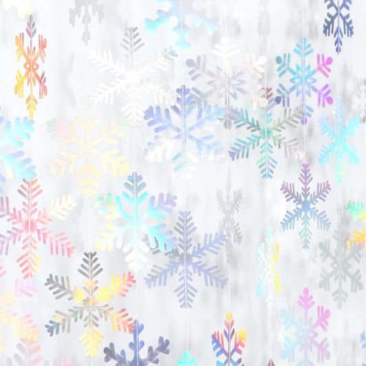 Iridescent-Holographic Snowflake-Snow Christmas Party-Decorations Garland - 6pcs Winter Girl Frozen Birthday New Year Hanging Decoration Streamers Banner, Wonderland Party Supplies Decor Panduola