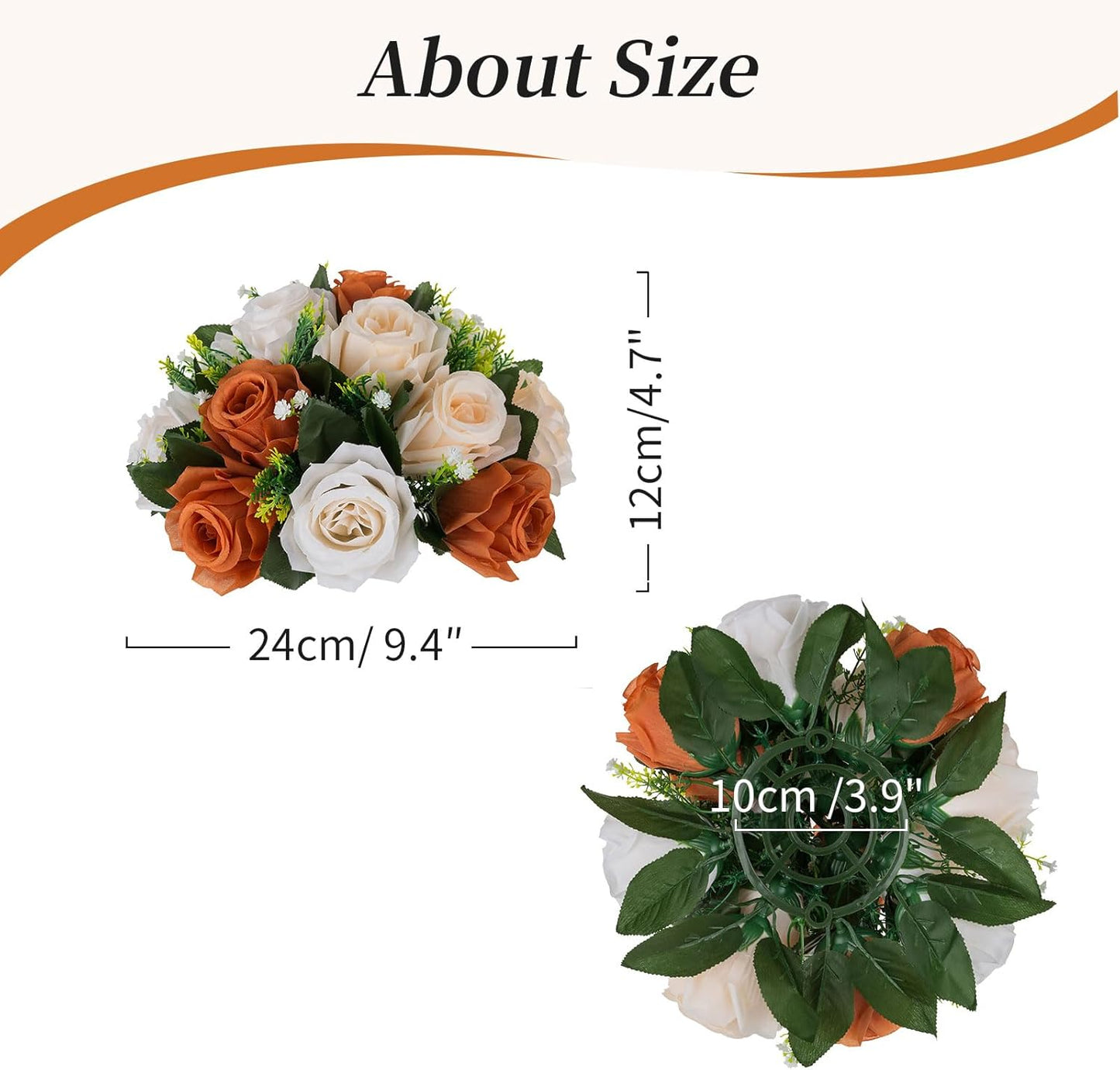 BLOSMON Terracotta Flowers for Wedding Centerpieces: 6 Pcs Fake Rose Kissing Balls Fall Table Decor - Artificial Silk Bouquet with Base Floral Arrangements Home Party Room DIY Decorations