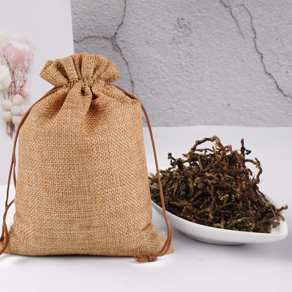 Lucky Monet 25/50/100PCS Burlap Gift Bags Wedding Hessian Jute Bags Linen Jewelry Pouches with Drawstring for Birthday, Party, Wedding Favors, Present, Art and DIY Craft (50Pcs, Coffee, 3” x 4”)
