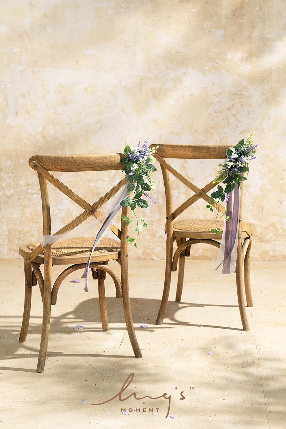 Ling's moment 8pcs Wedding Artificial Aisle Pew Flowers Chair Decorations Arrangements with Chiffon Ribbons Lavender Purple for Ceremony Chair Back Floral Decor Reception Church Party Outdoor