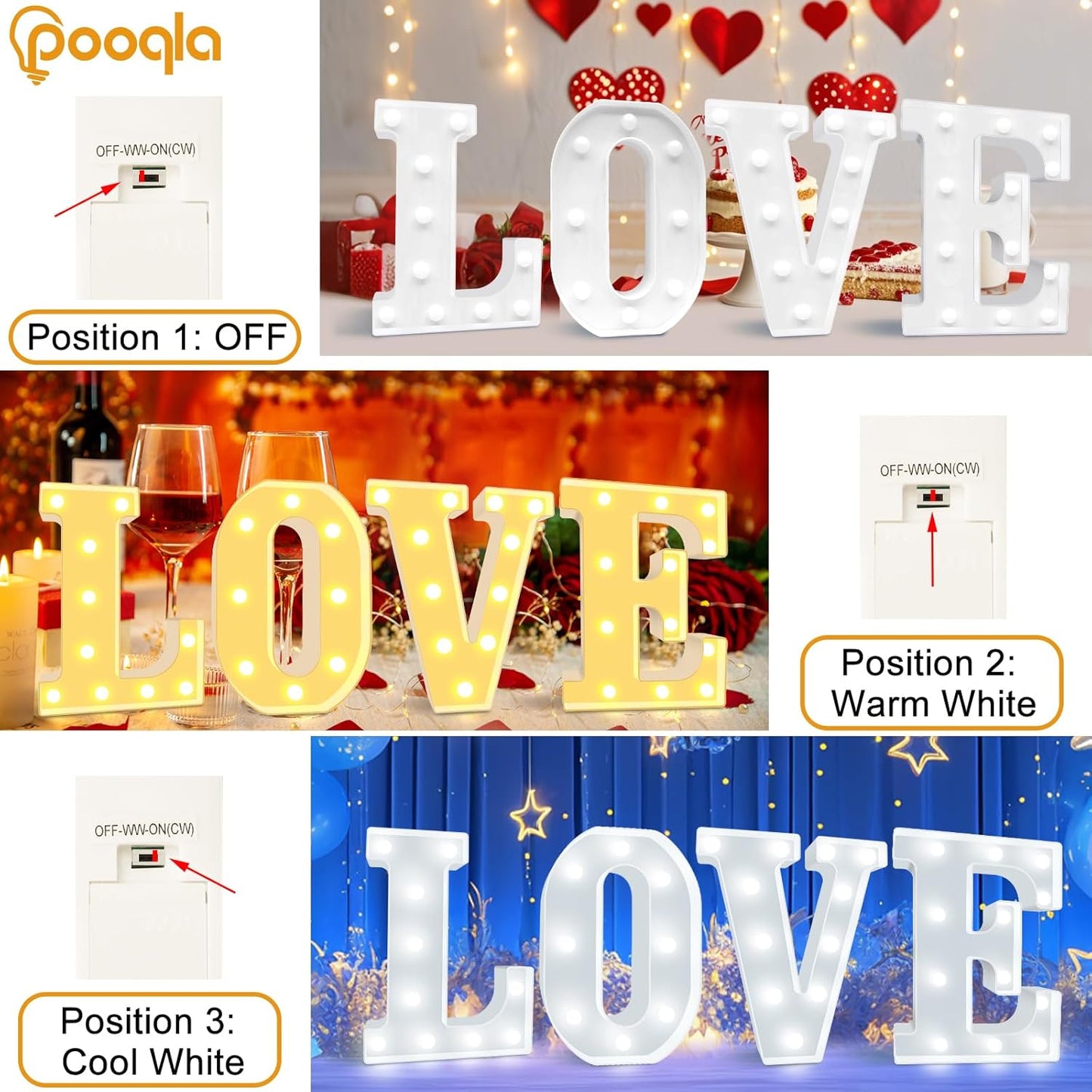 Pooqla LED Marquee Letter Lights, Warm White and Cool White Decorative Lighted Letters, Light Up Alphabet Letters for Boys Girls, Party, Wedding, Bar, Night Light, Birthday Decoration, Letter X