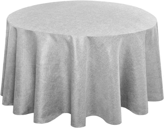 Hiasan Round Linen Tablecloth 108 Inch - Wrinkle and Stain Resistant Washable Polyester Fabric Table Cloth for Dining Room Kitchen Party, Light Grey