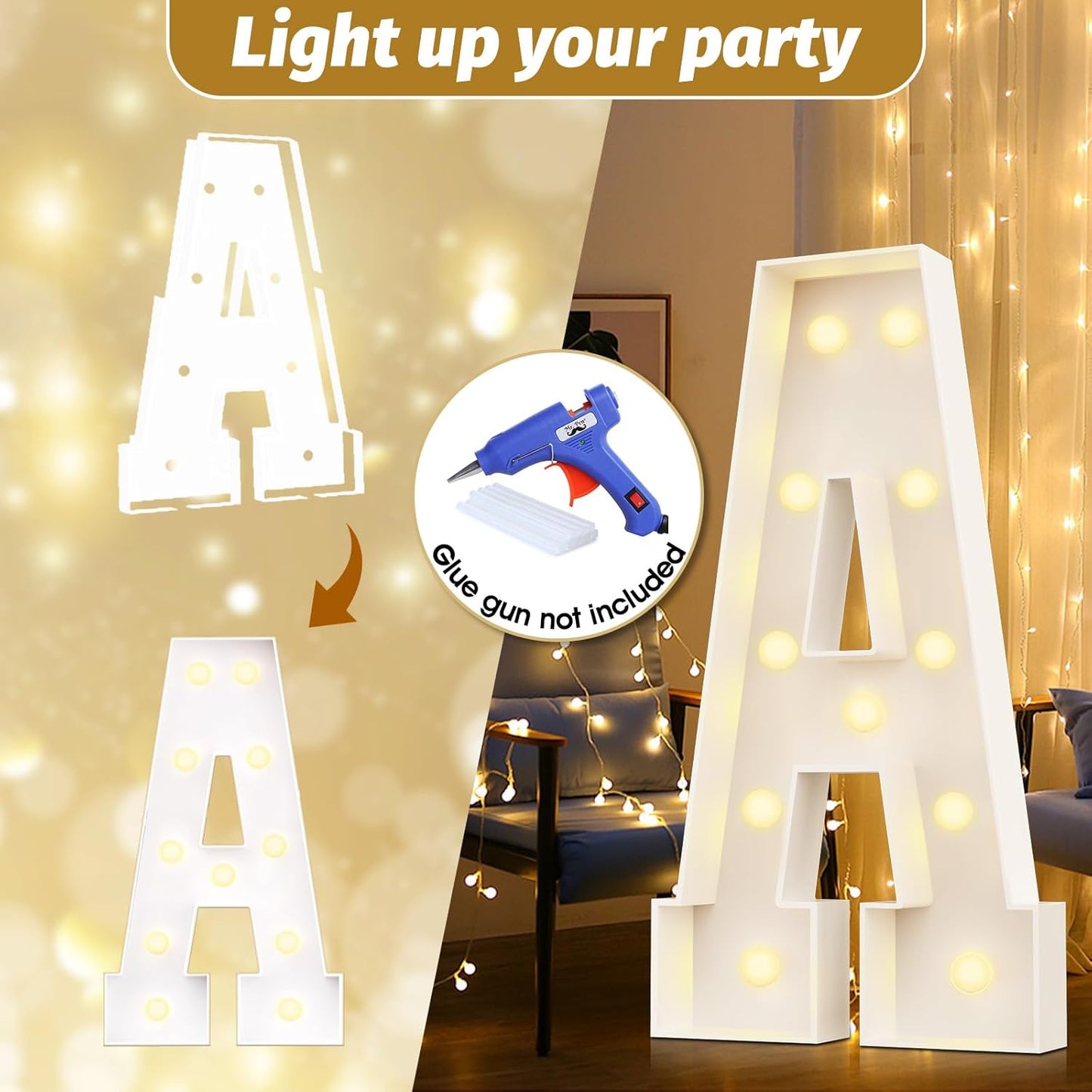 Ledido 4FT Marquee Light Up Letters Large Light Up Letters for Party Decoration, Marquee Letter for Birthday Graduation Baby Shower Wedding, Pre-Cut Foam Board Assembly Required Letter G